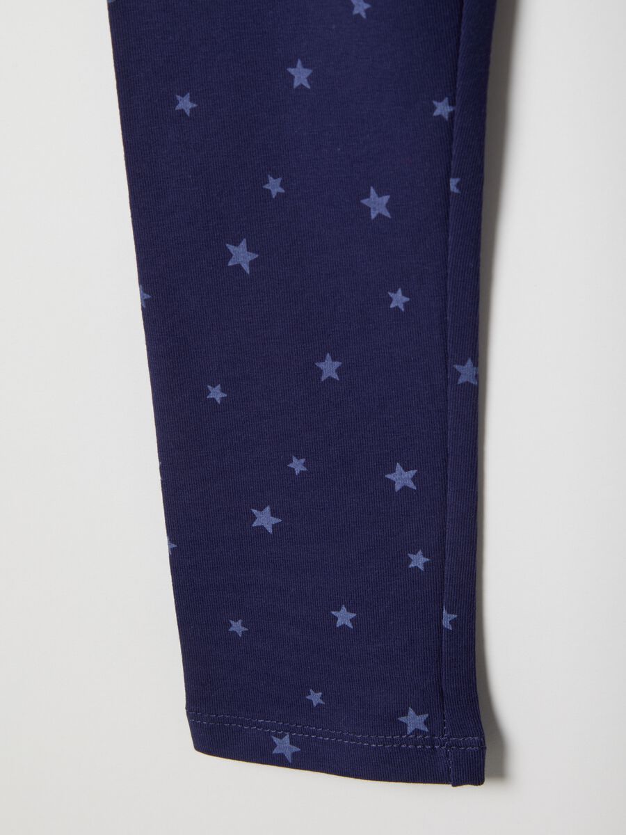Purple Stretch Cotton Girl's Skinny Fit Leggings with Stars_3