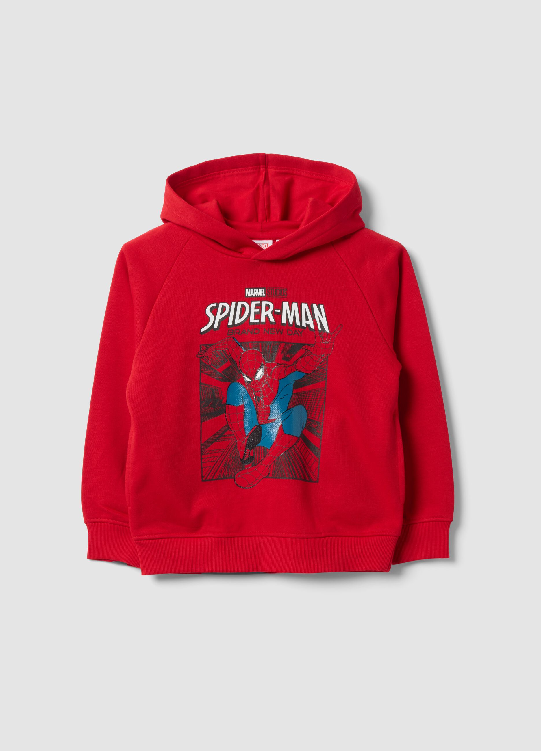 Red oversized cotton-blend hoodie with Spider-Man print for boys