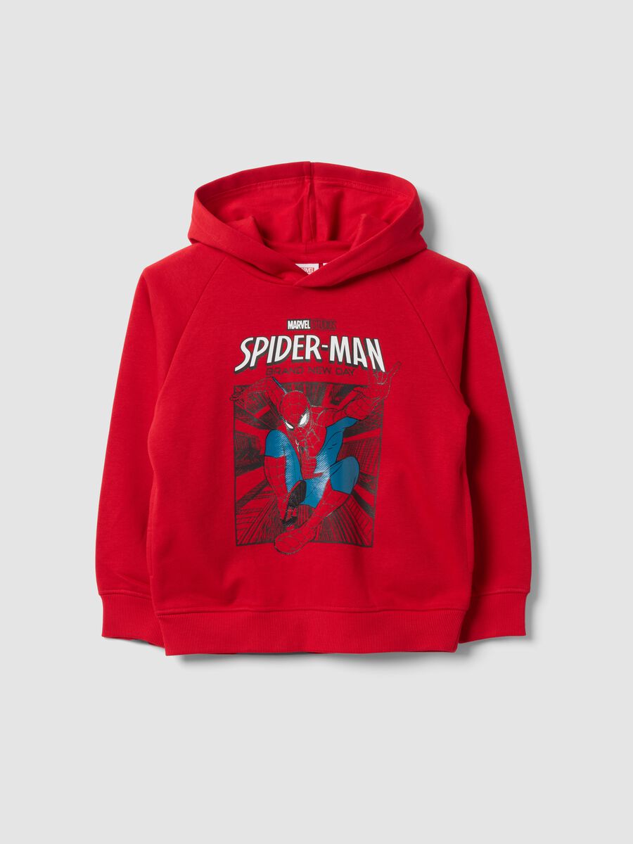 Red oversized cotton-blend hoodie with Spider-Man print for boys_0