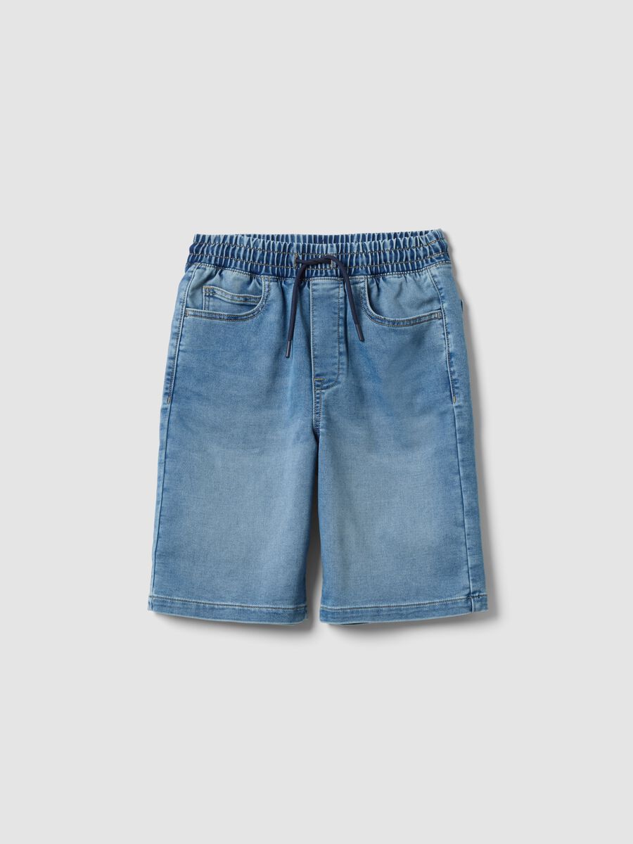 Light blue stretch cotton denim shorts_0