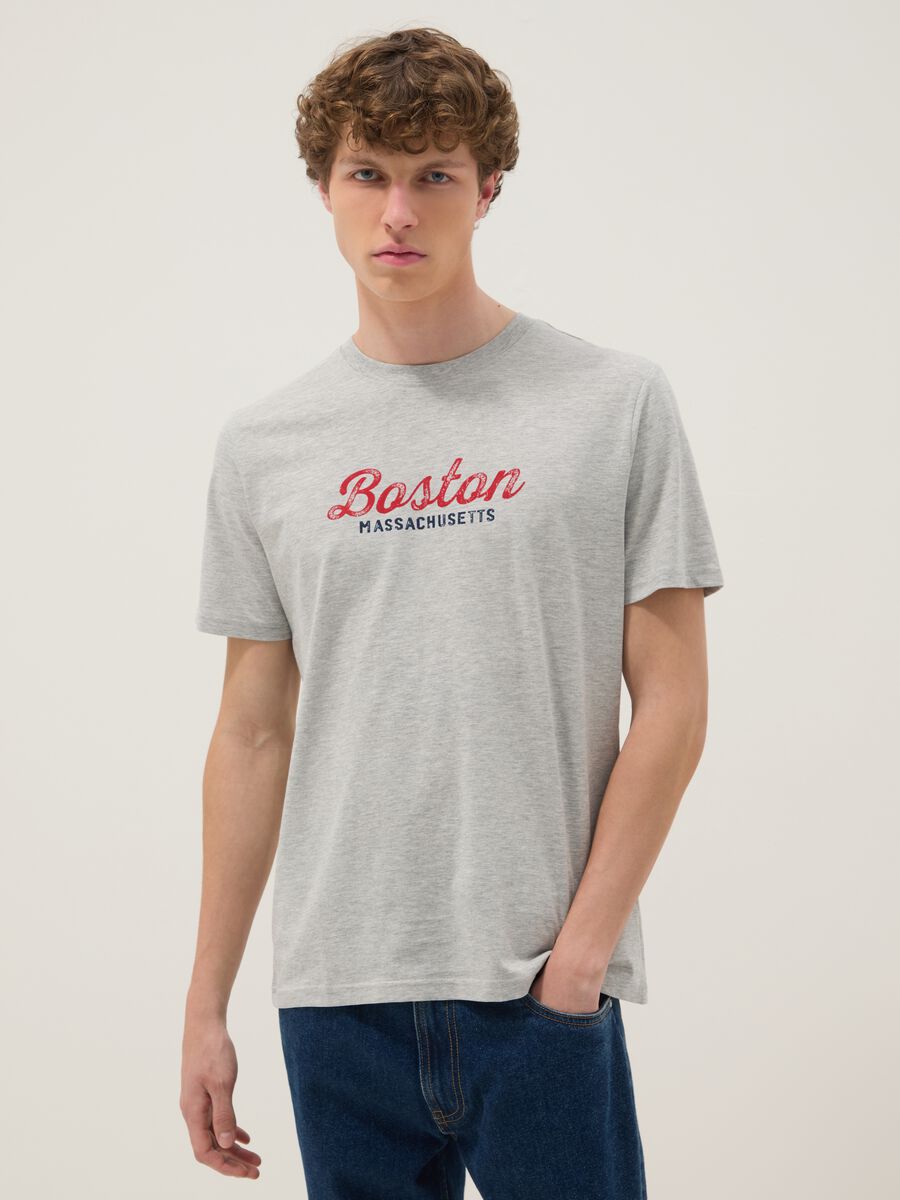 Grey printed T-shirt in pure cotton, regular fit_0