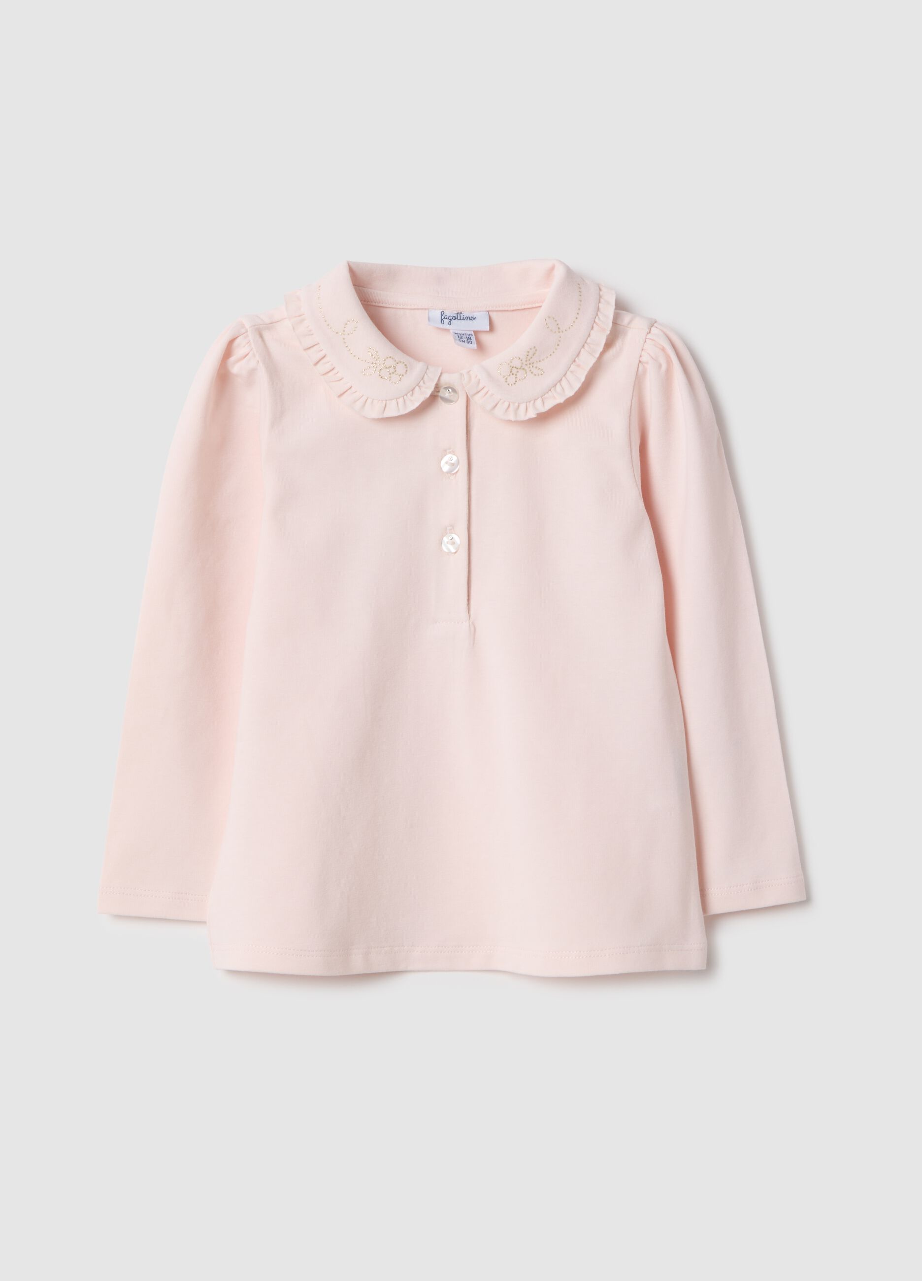 Pinkes M&auml;dchenpoloshirt aus elastischer Baumwolle, regular fit mit gerafftem Kragen