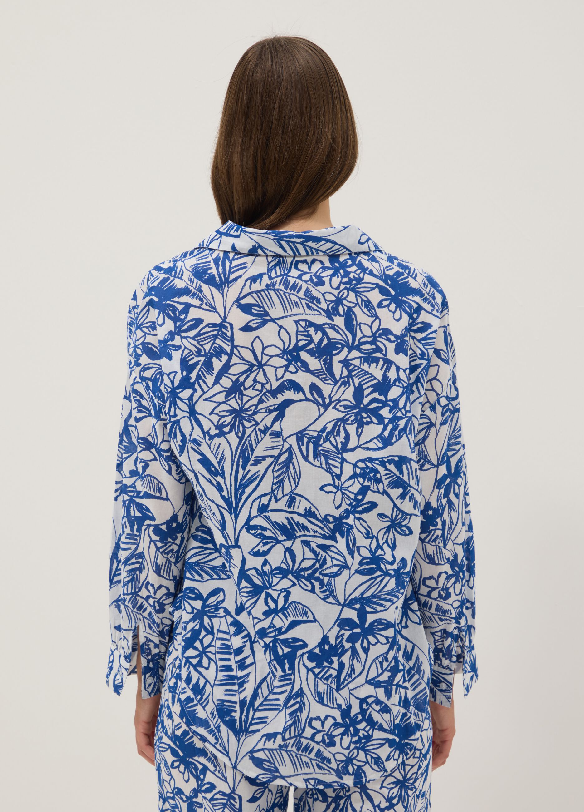 Blau-wei&szlig;er Kaftan aus Bio-Baumwolle mit Tropical-Print