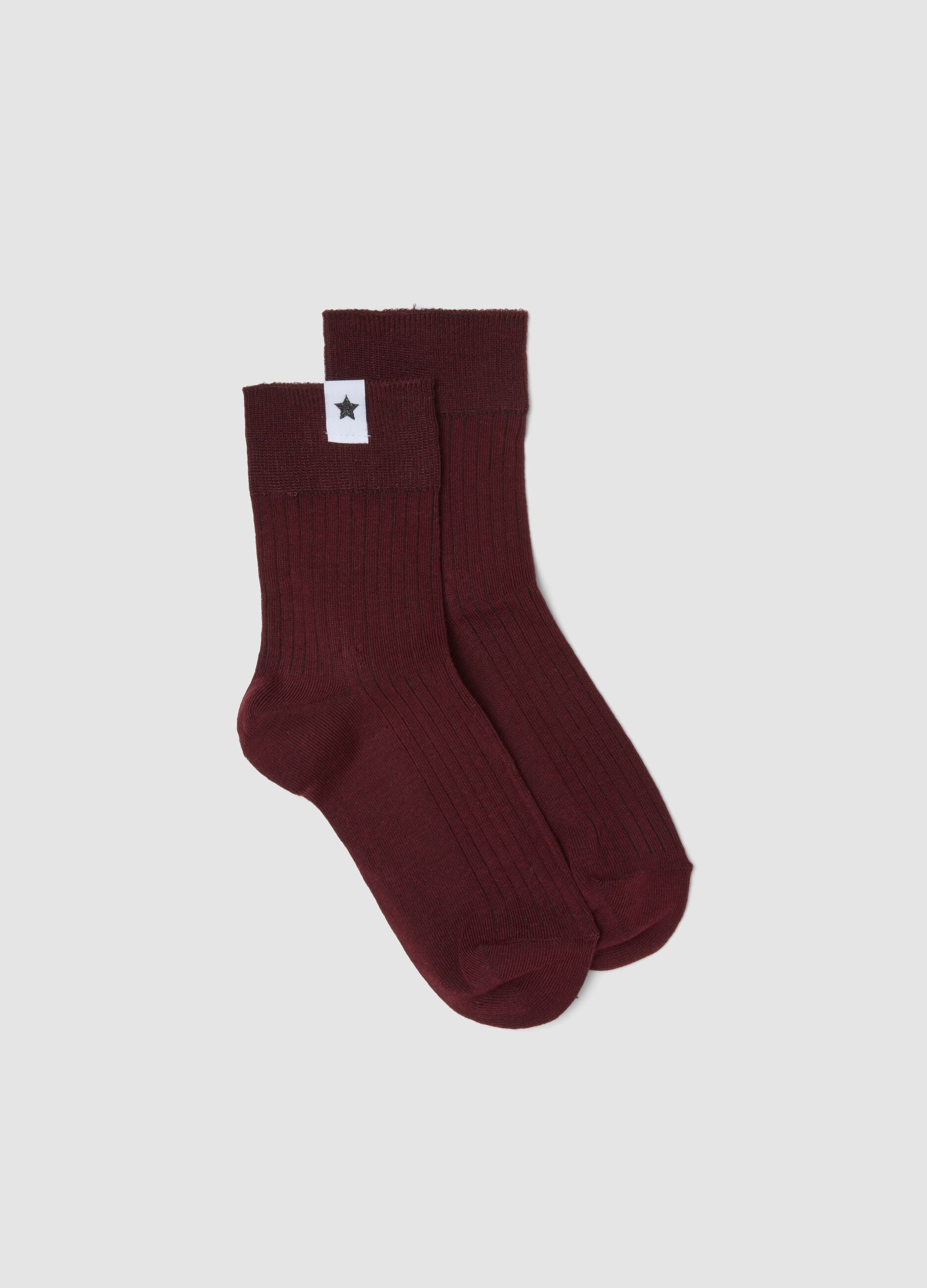 Red ribbed stretch-cotton socks