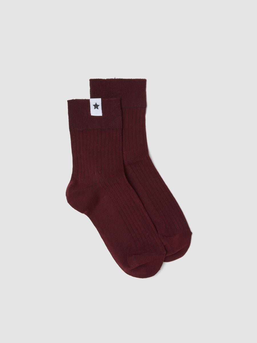 Red ribbed stretch-cotton socks_0