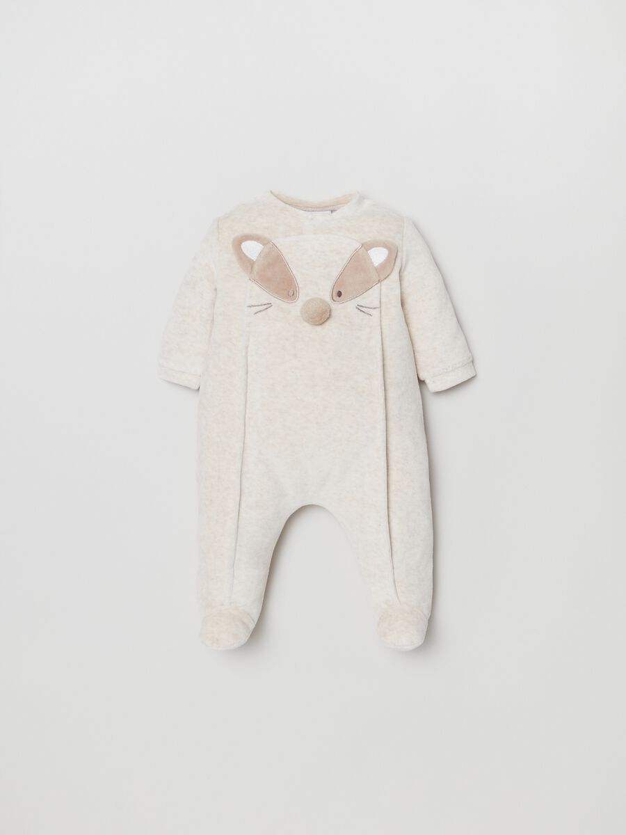 Velour onesie with embroidered mouse_0