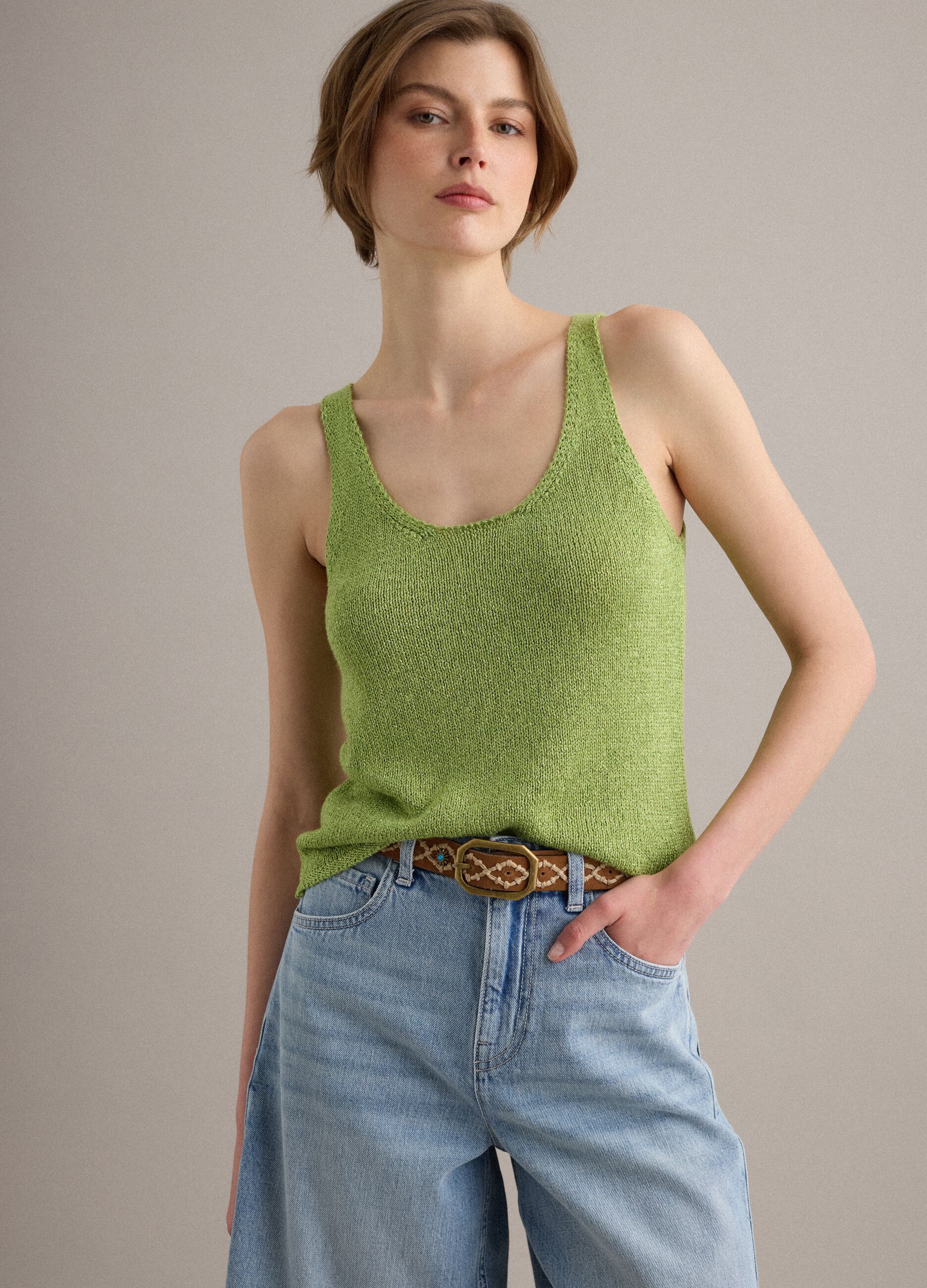 Gr&uuml;nes Glitzer-Tanktop aus Viskosemix, Regular Fit