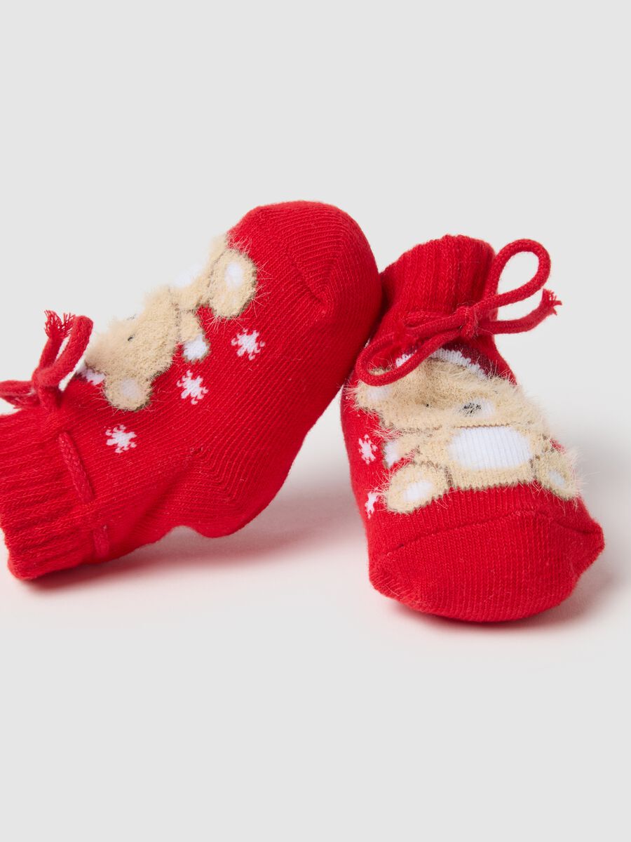 Elasticated red cotton blend baby Christmas booties_1
