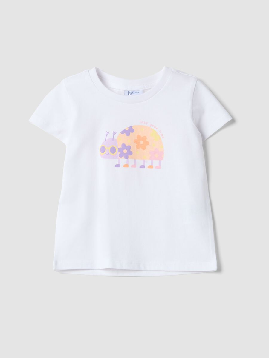 White pure cotton girl's T-shirt regular fit with print_0
