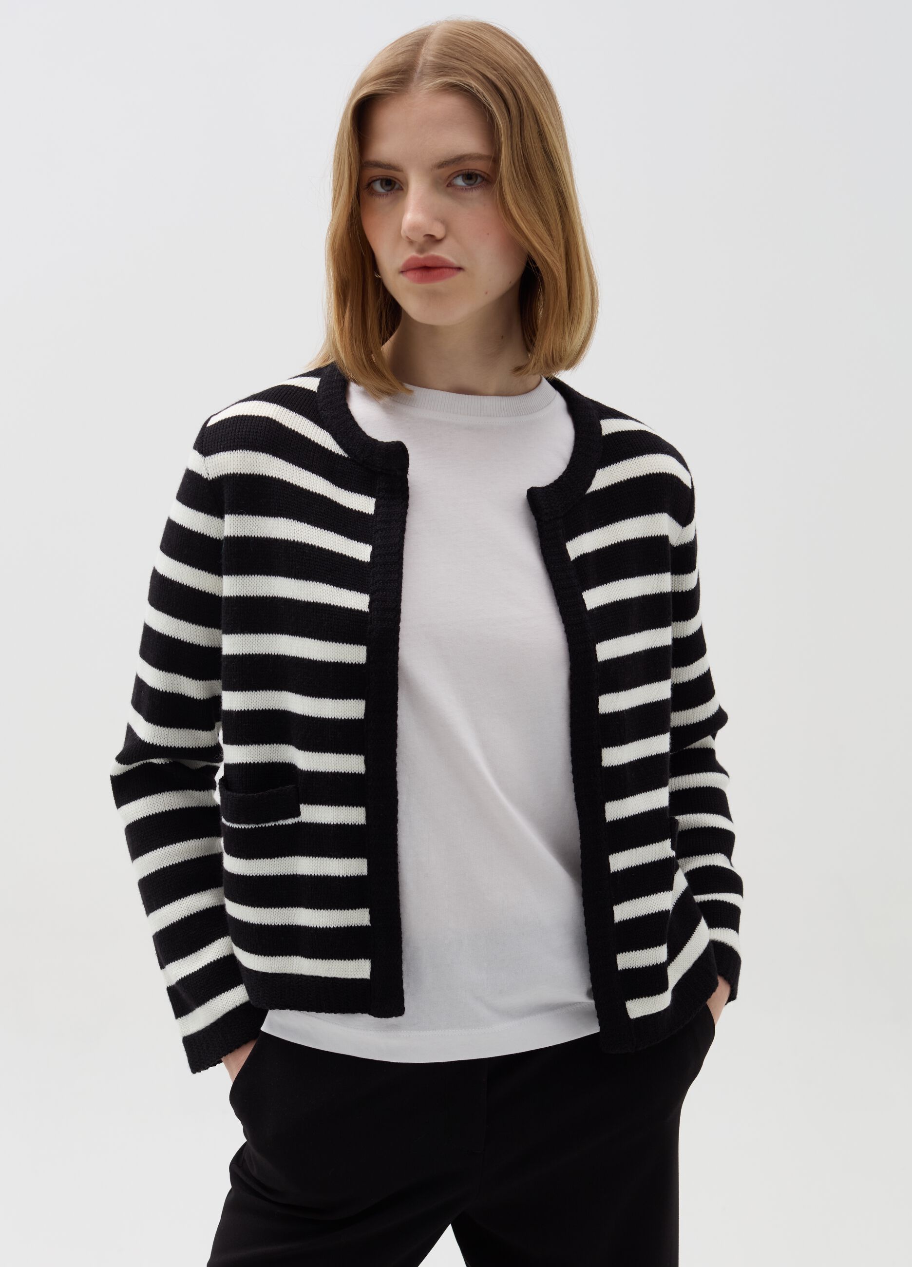 Open cardigan jacket with stripes