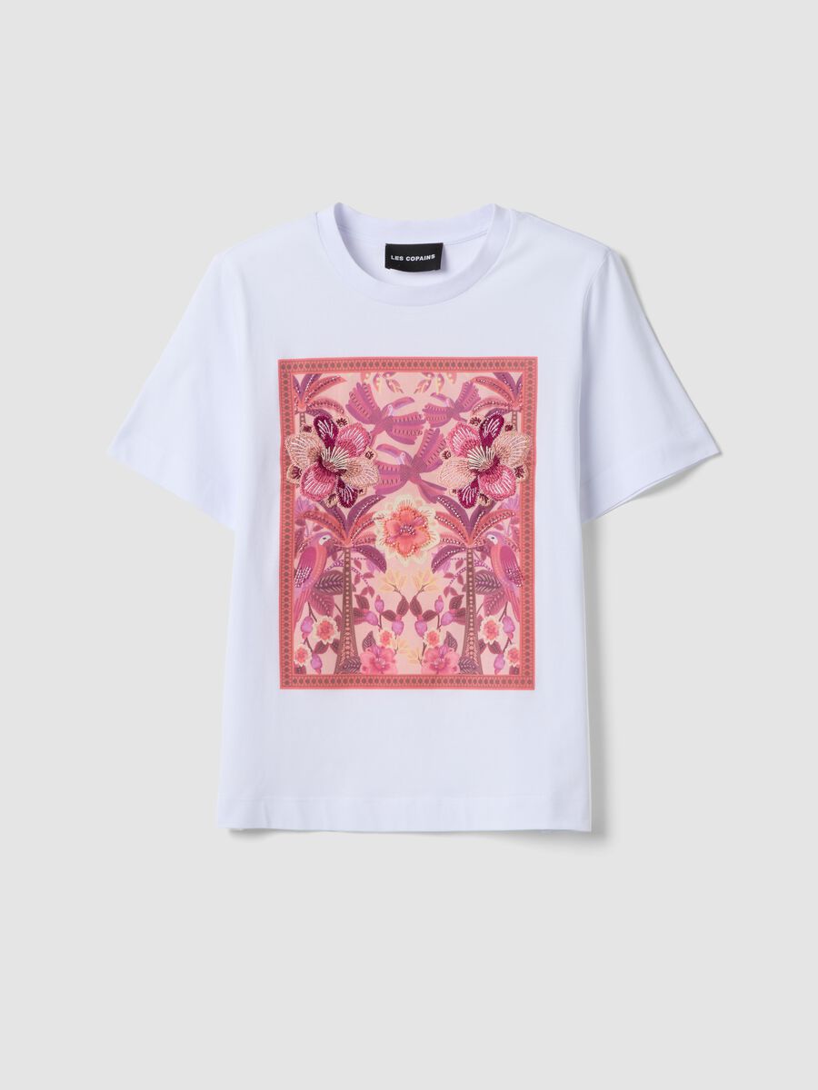 Wei&szlig;es T-Shirt aus reiner Baumwolle mit floralem Print_4