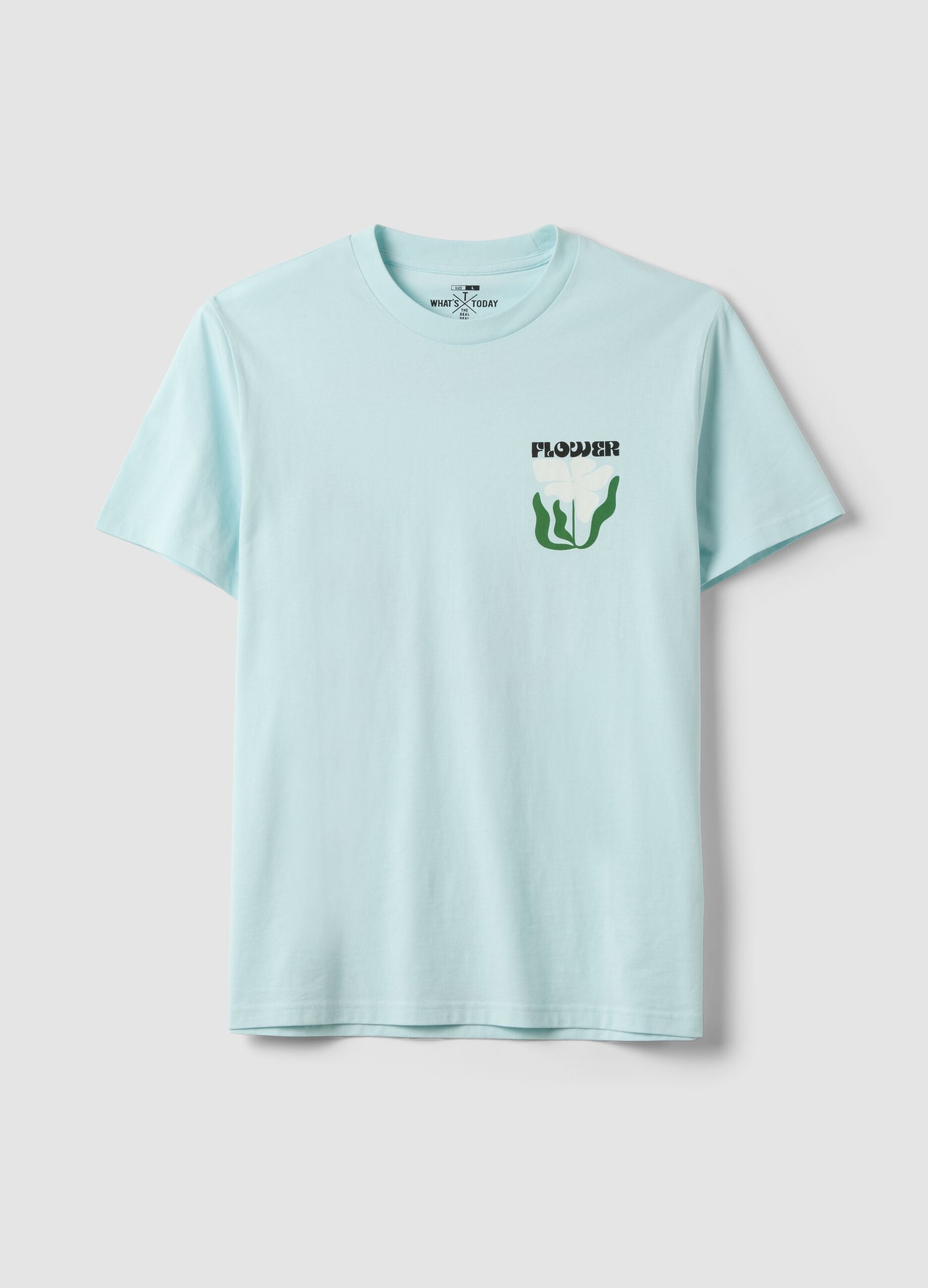 Light blue pure cotton jersey T-shirt with print, regular fit