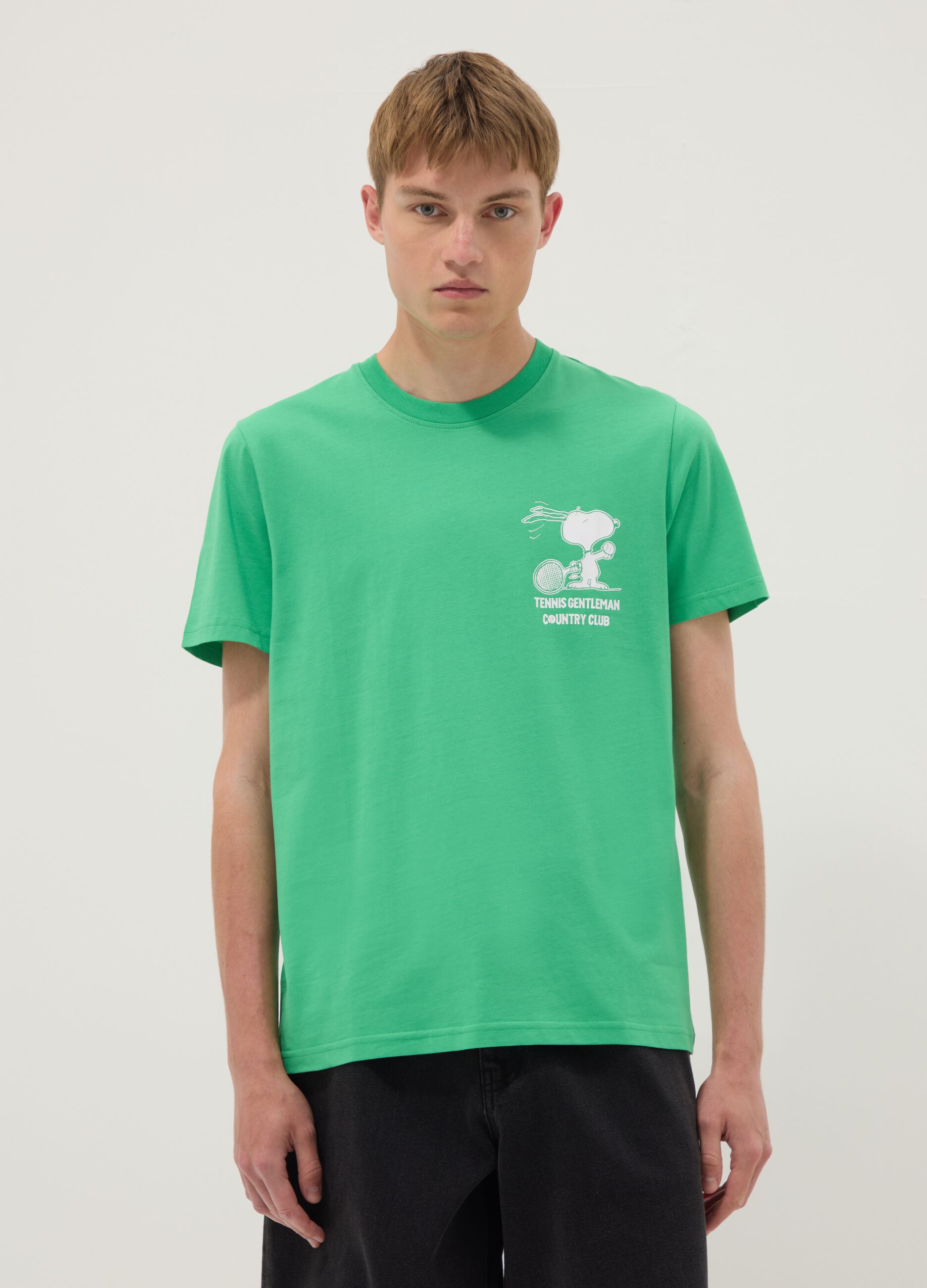 Green pure cotton short-sleeve T-shirt