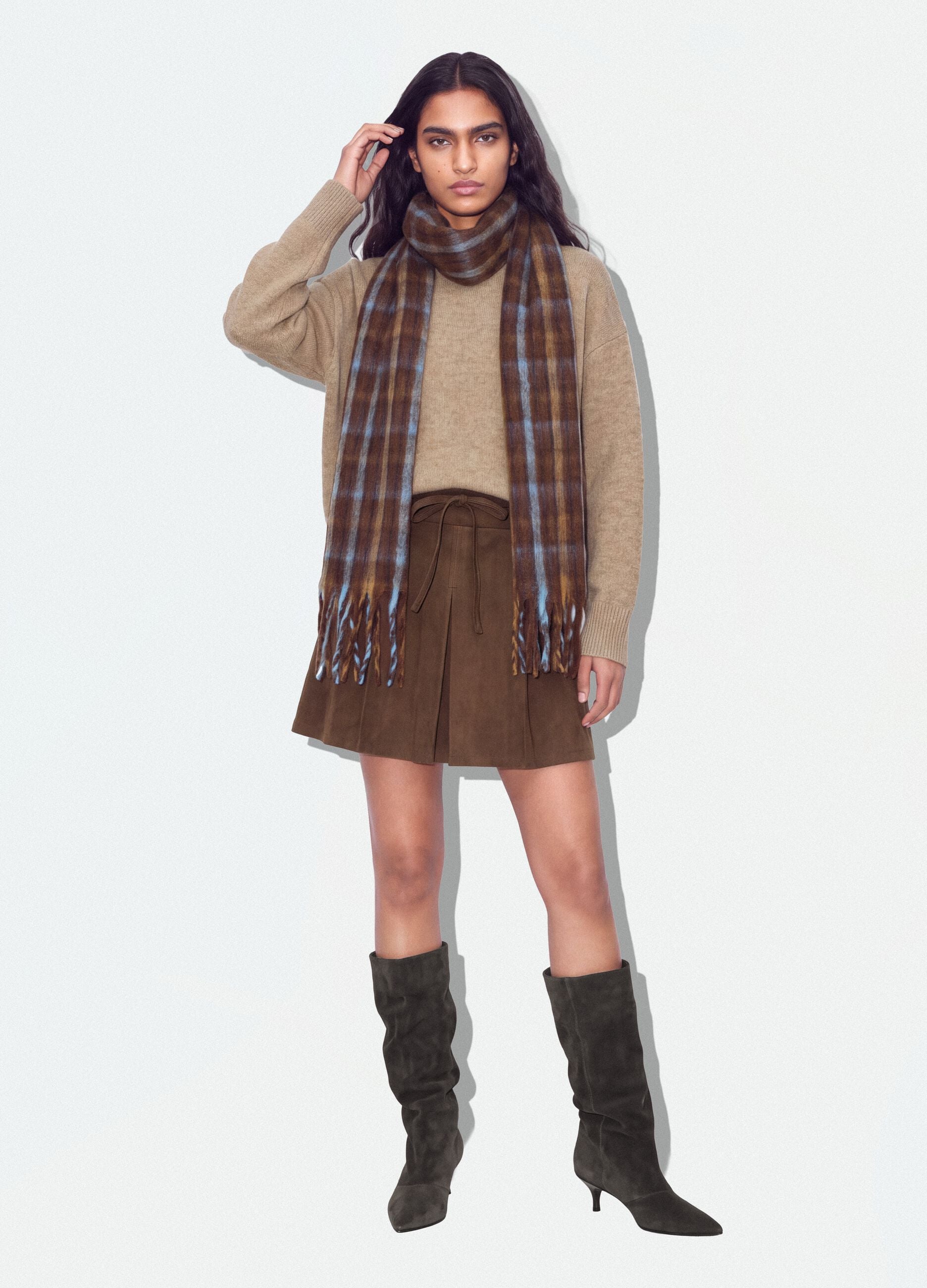 Beige stretch wool crew-neck jumper, oversized fit