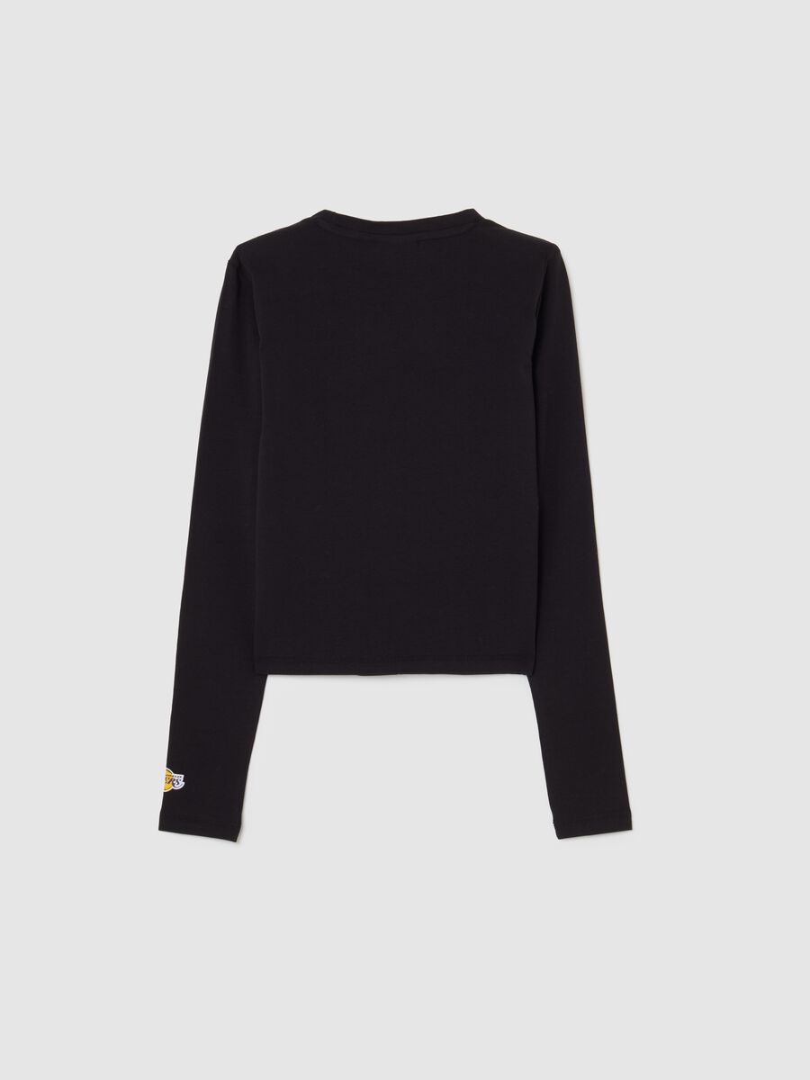 Μαύρη εφαρμοστή μπλούζα slim fit για κορίτσι από μίγμα βαμβακιού με στάμπα Lakers_4