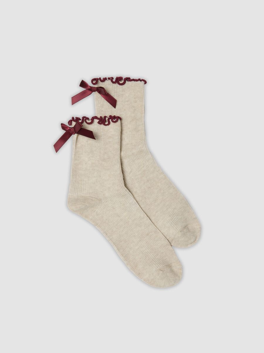 Beige organic cotton-blend socks with bow_0