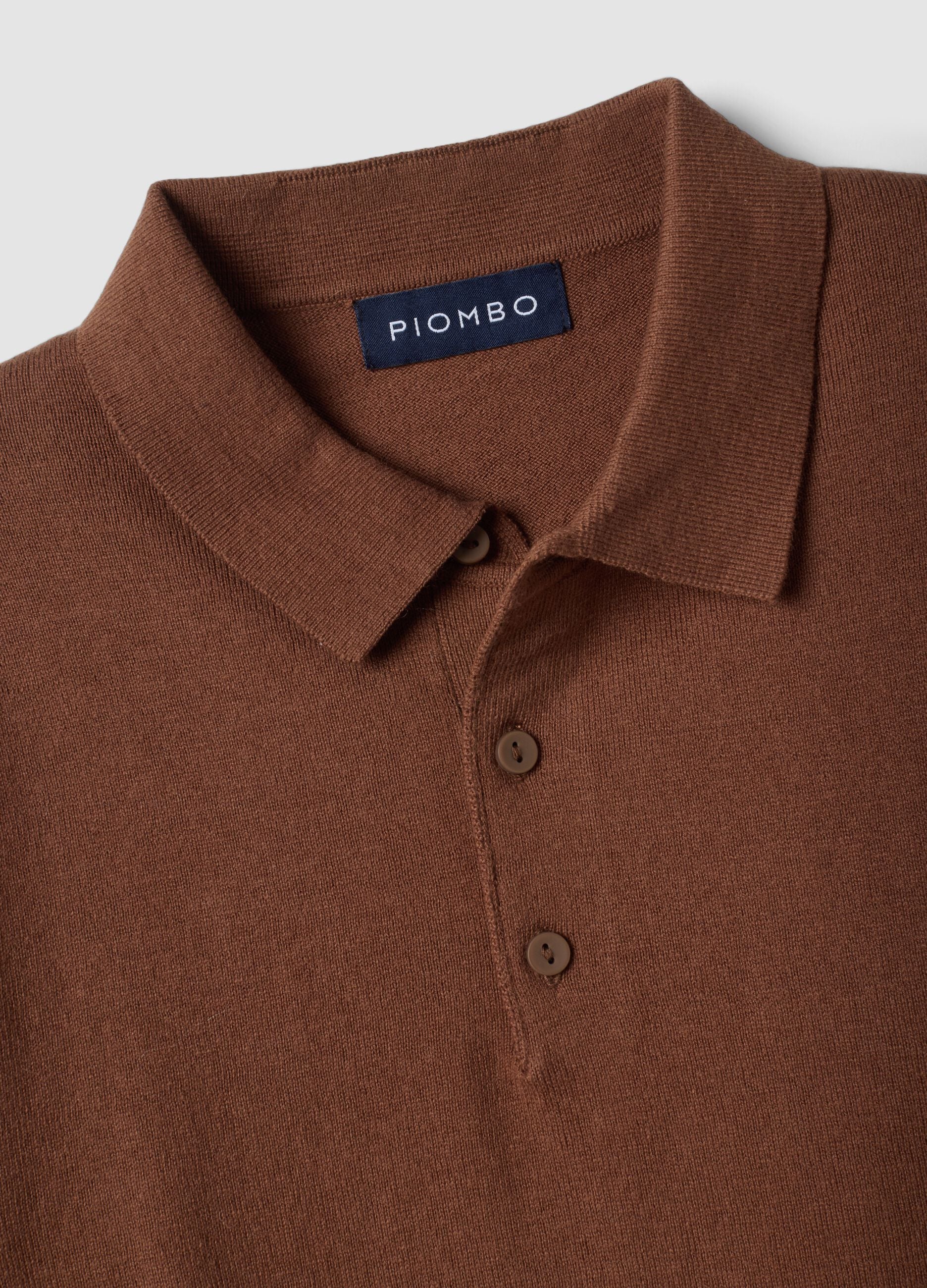 Polo marrone in misto cotone e cashmere a maniche lunghe regular fit