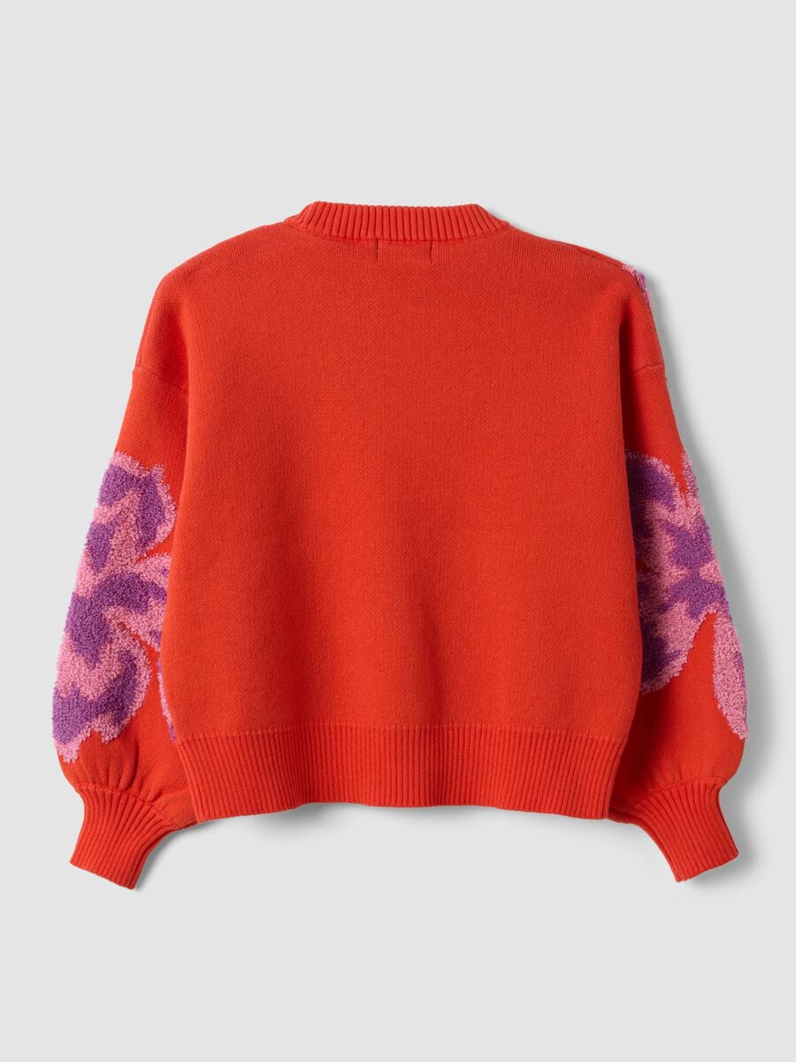 Red pure cotton crew-neck jumper with floral pattern for girls_1