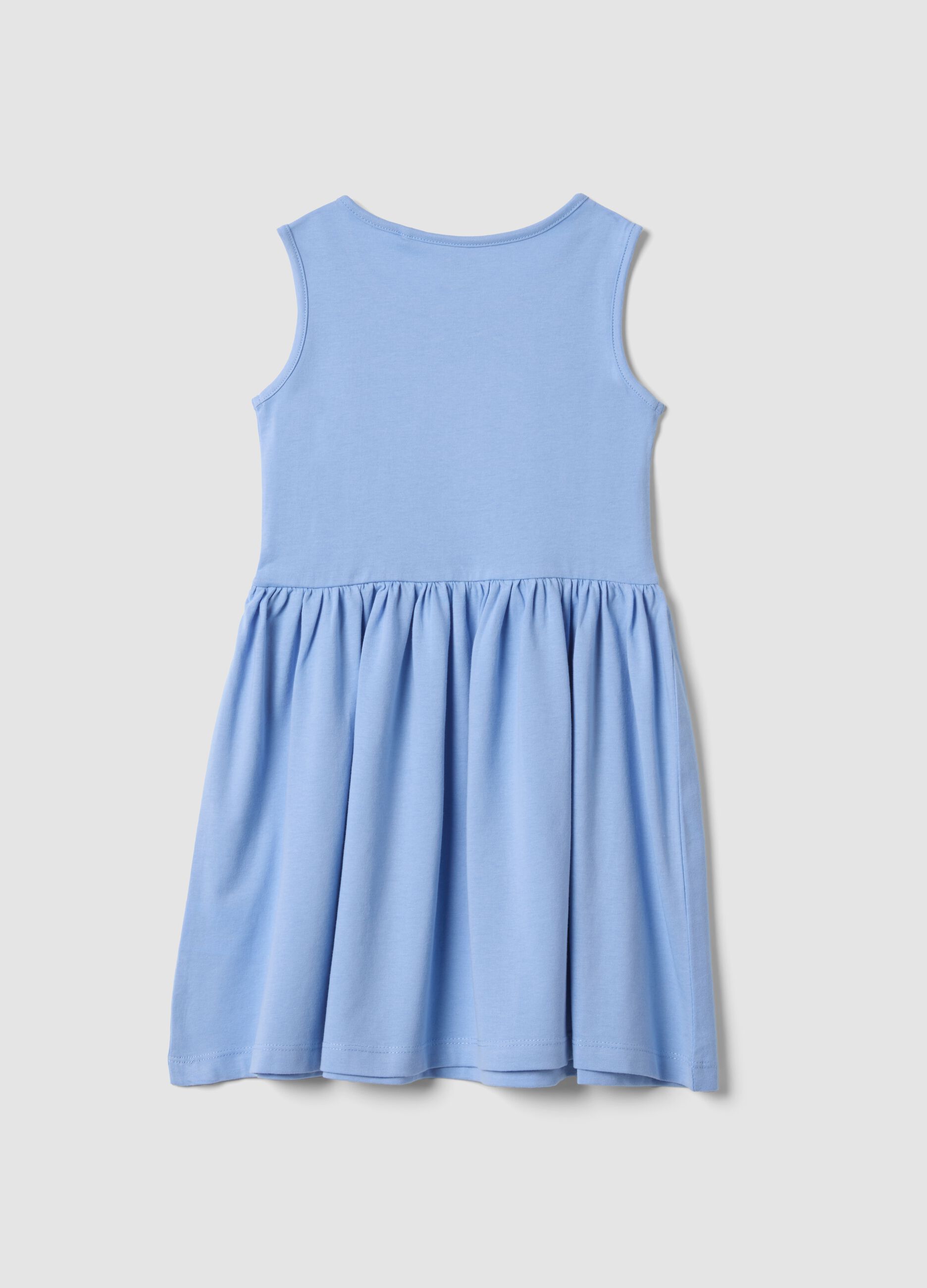 Sleeveless light blue pure cotton girls&rsquo; dress, regular fit