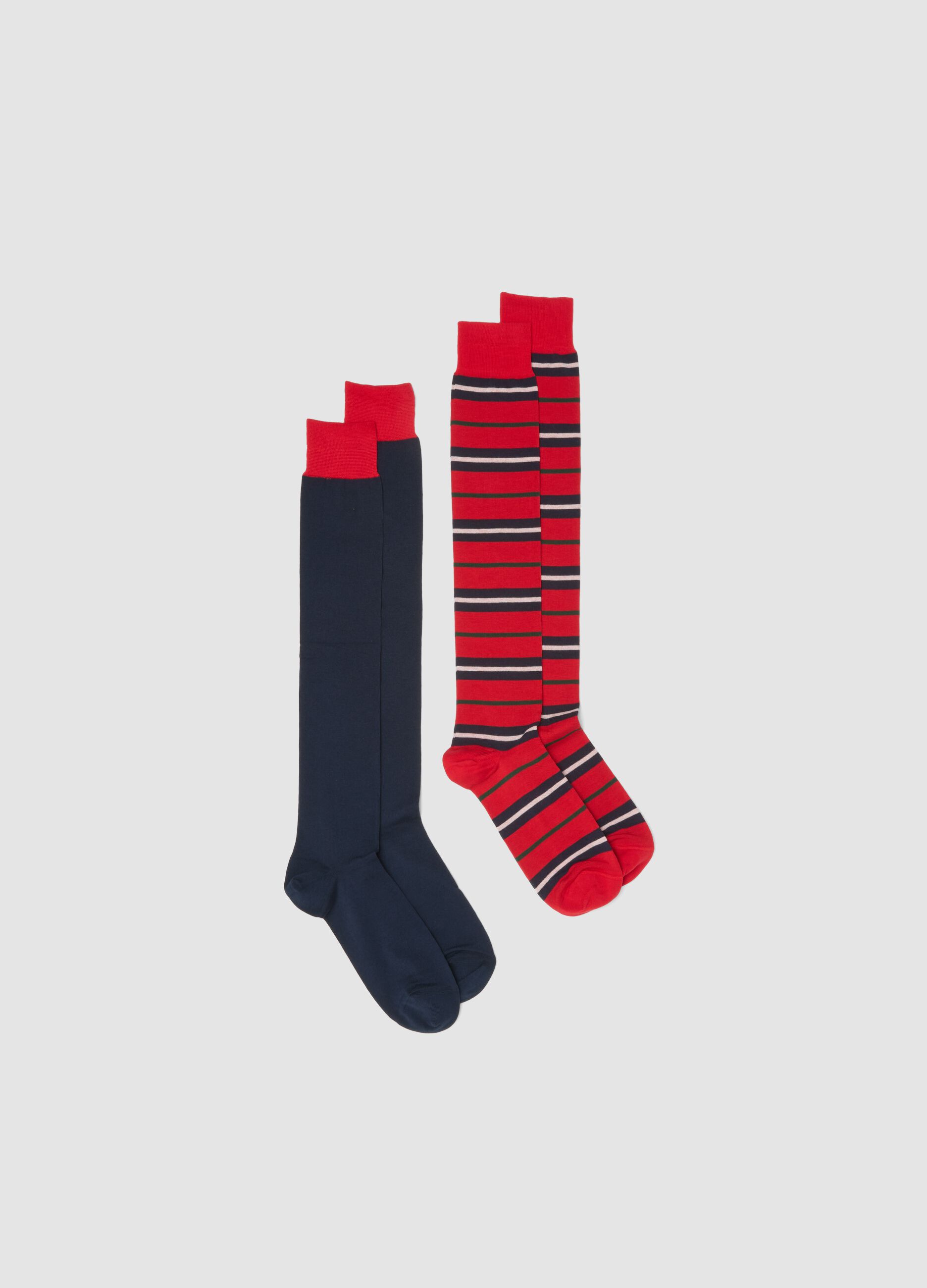 Multicolour elasticated cotton blend knee-high socks twin pack