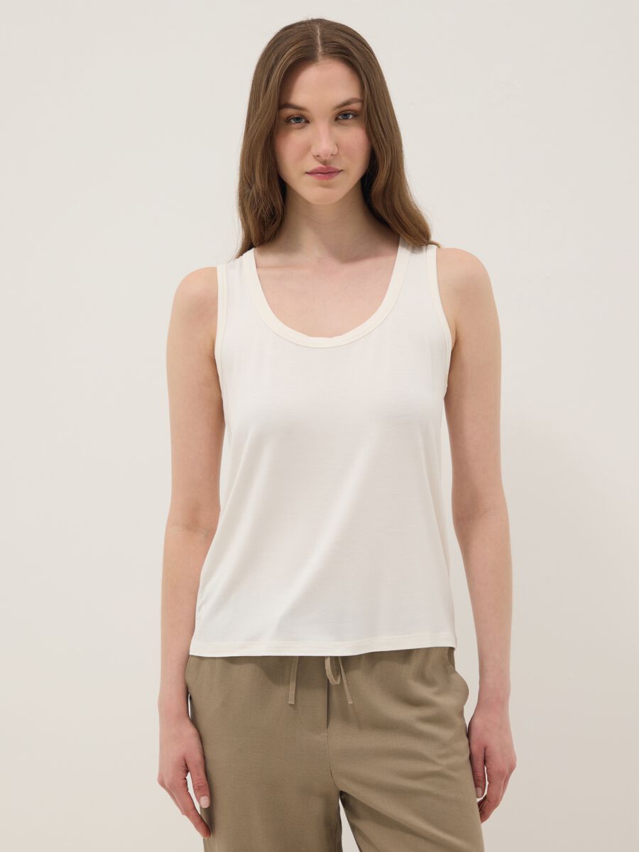 White stretch viscose tank top, regular fit_1