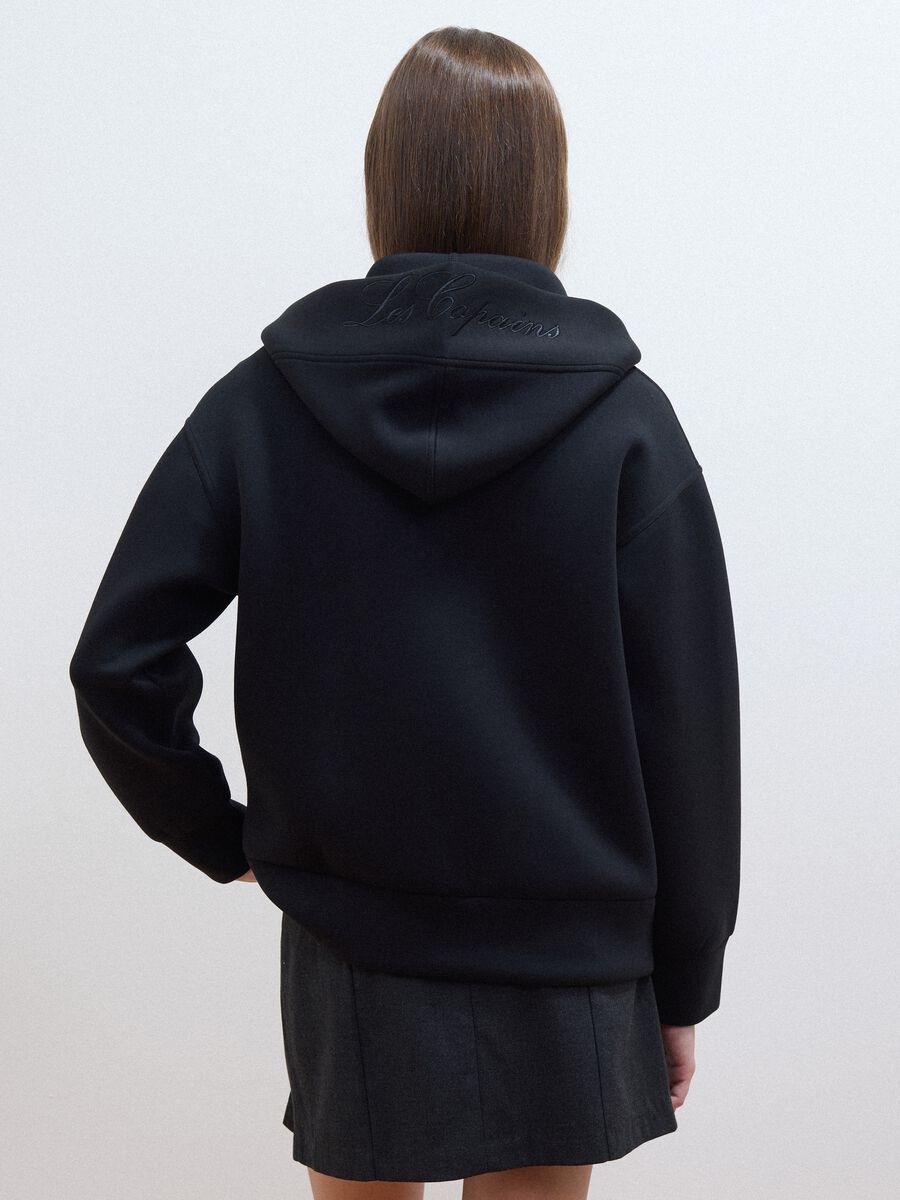 Black stretch viscose full-zip hoodie, oversized fit_3