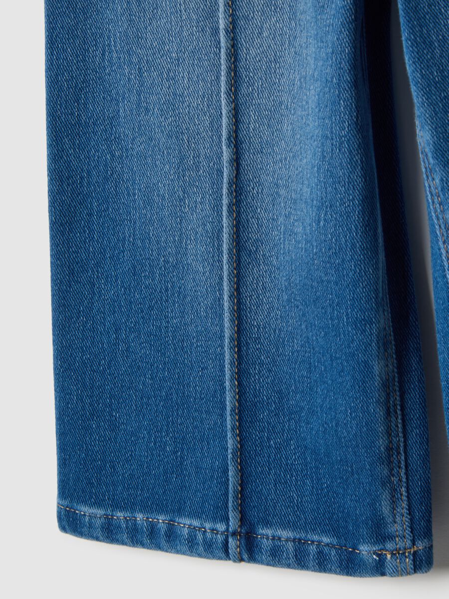 Super wide leg blue stretch denim jeggings for girls_3