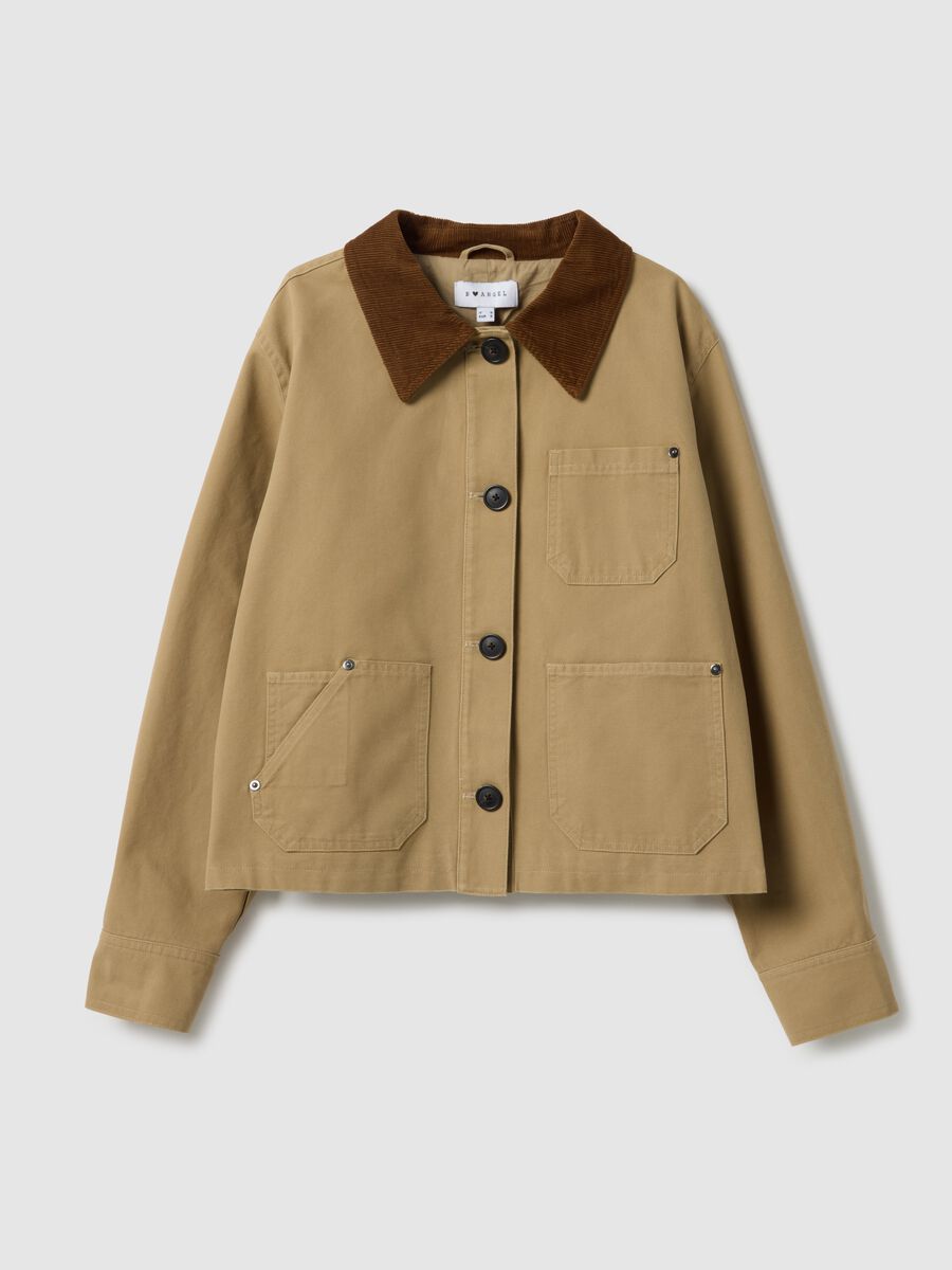 Casaco bege regular fit em puro algod&atilde;o com colarinho contrastante_4