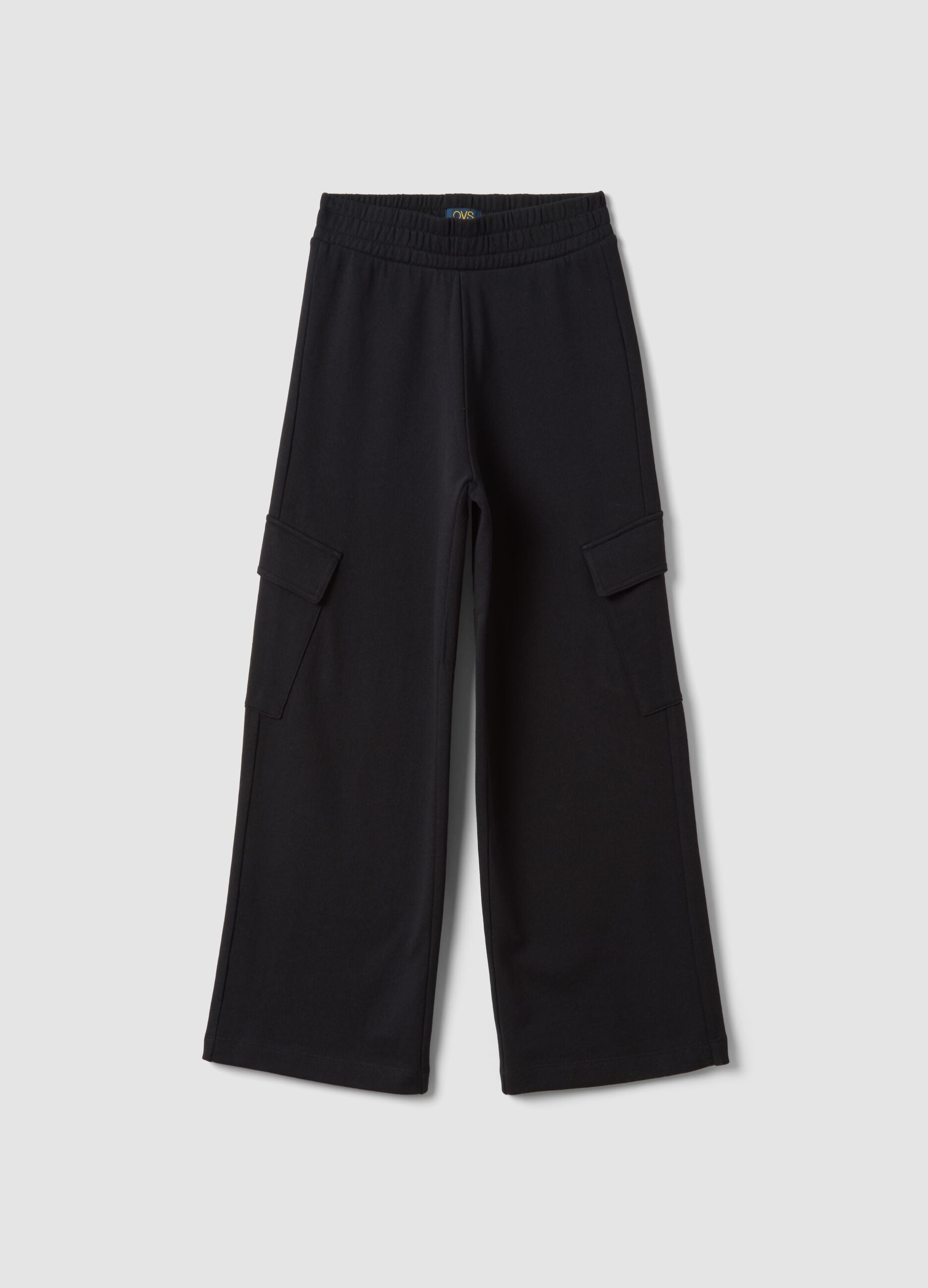 Pantaloni cargo neri culotte in puro cotone per ragazza