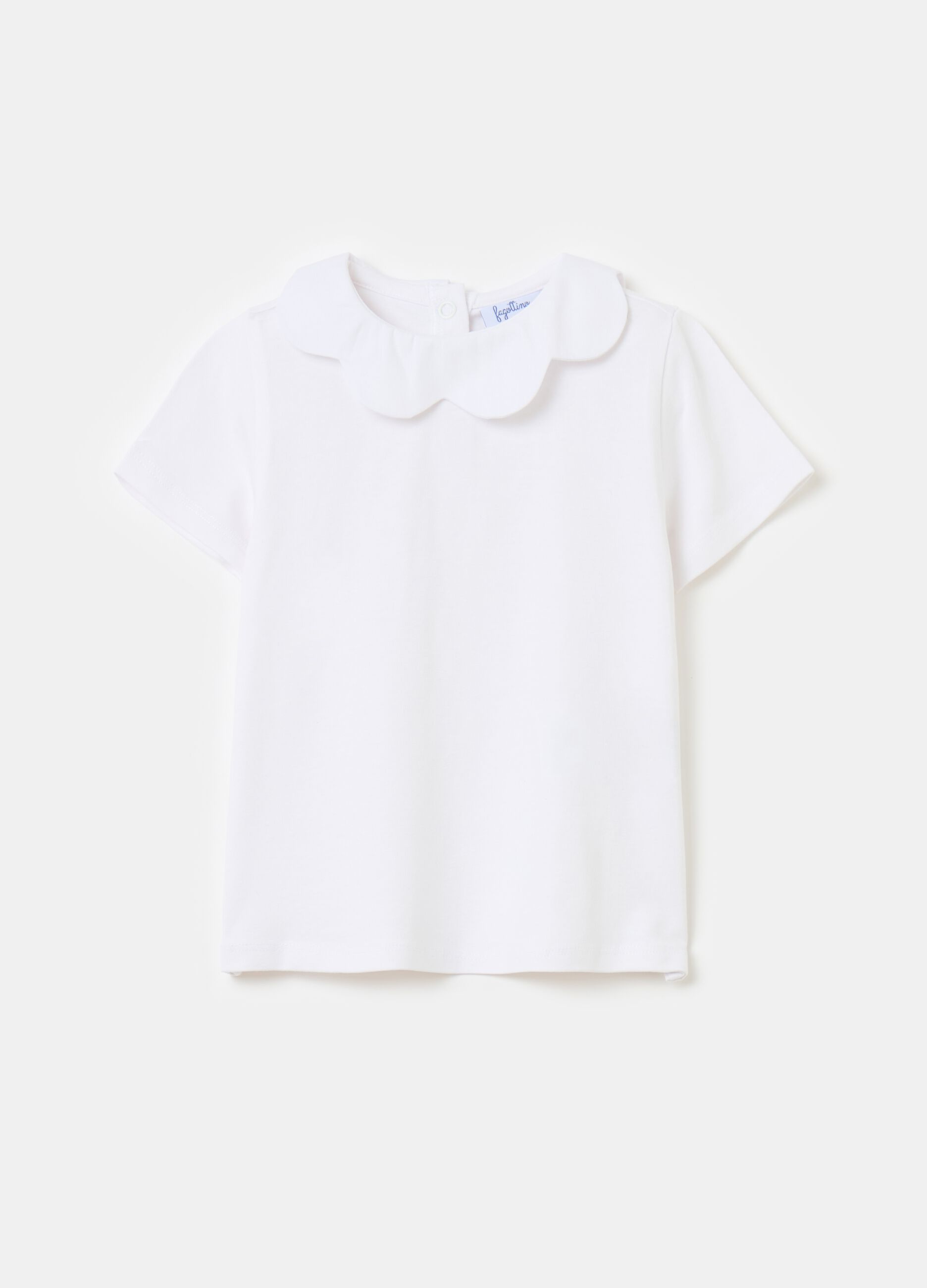 Camiseta de algodón elástico con cuello flor
