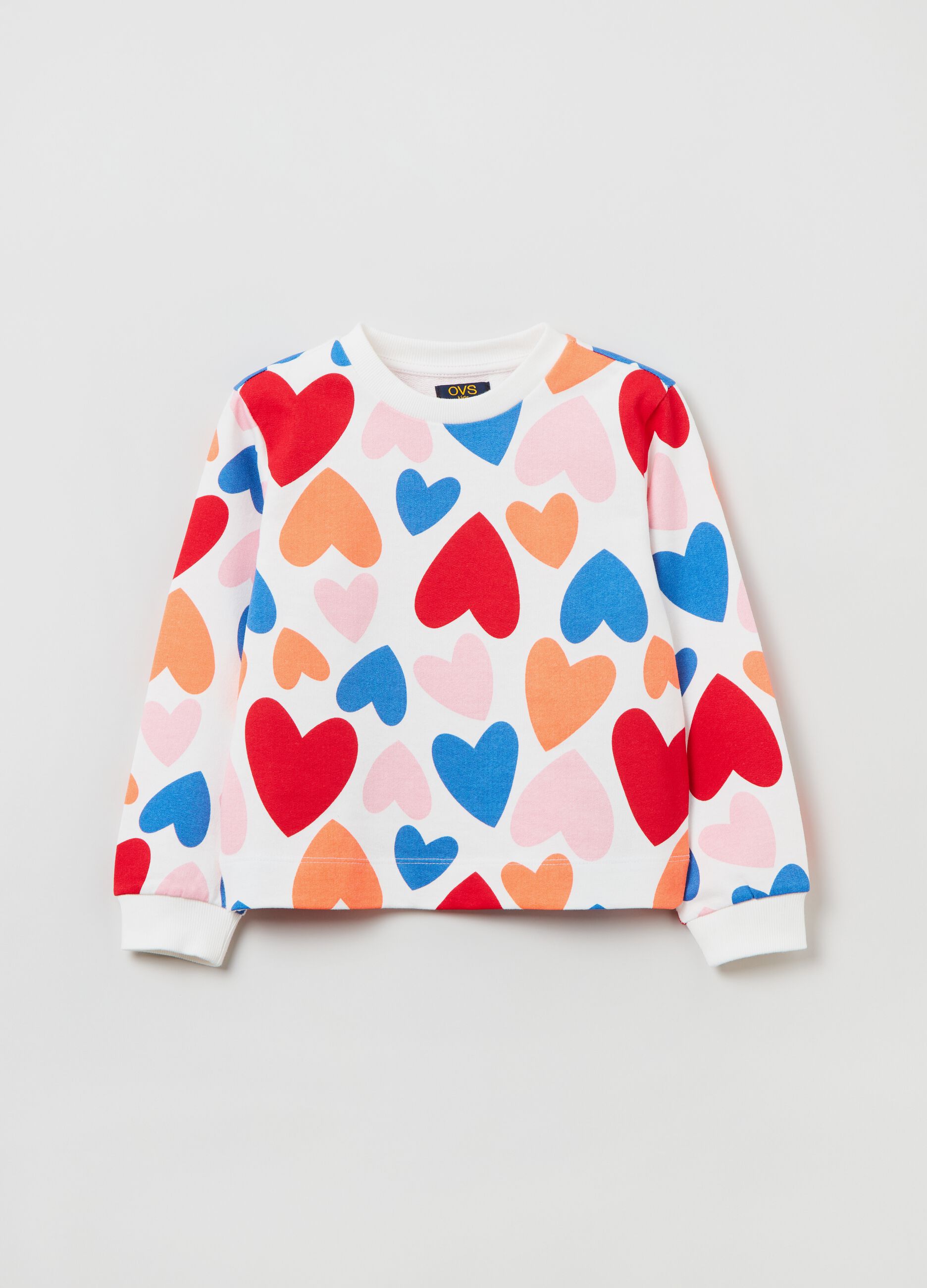 Cotton sweatshirt with multicolour hearts print