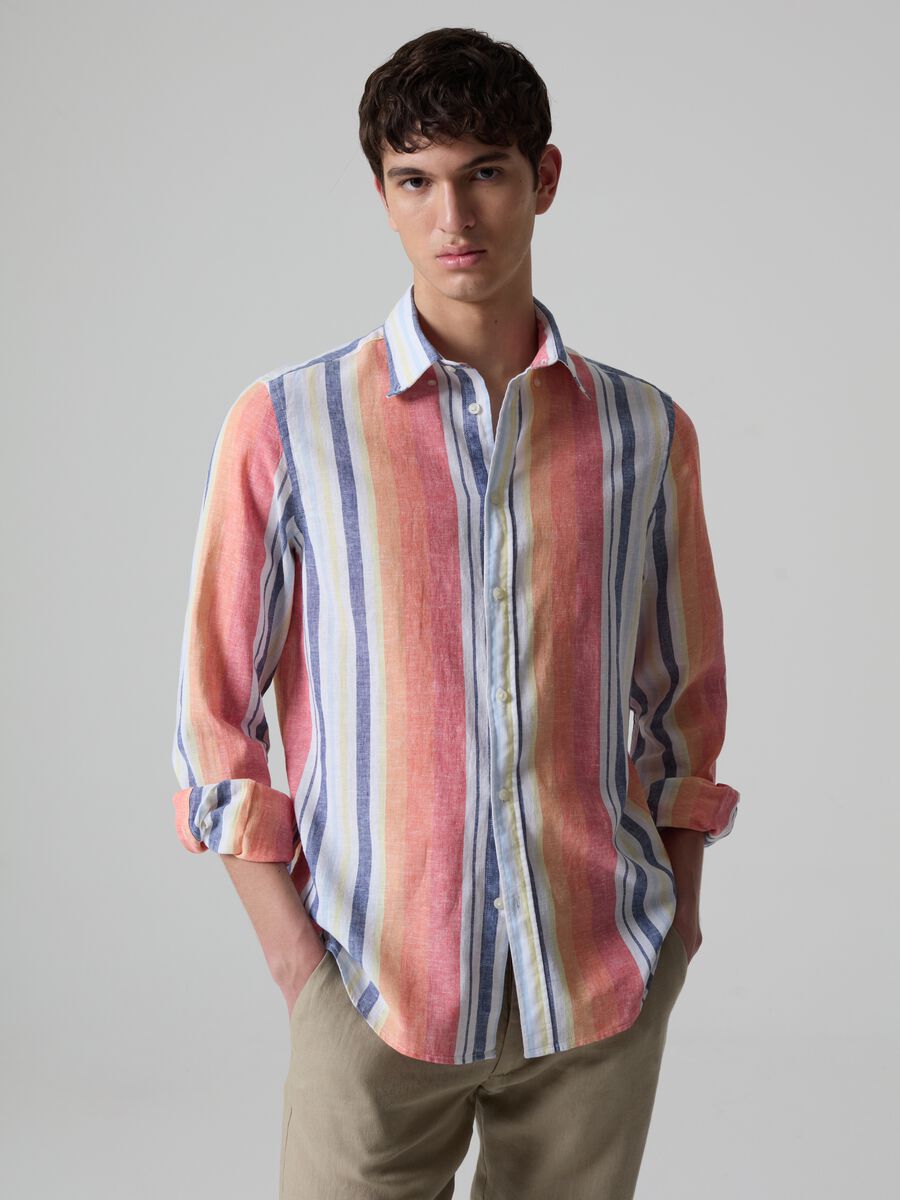 Camisa regular fit de rayas multicolor_0