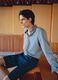 Regular fit blue shirt in linen and cotton blend_0