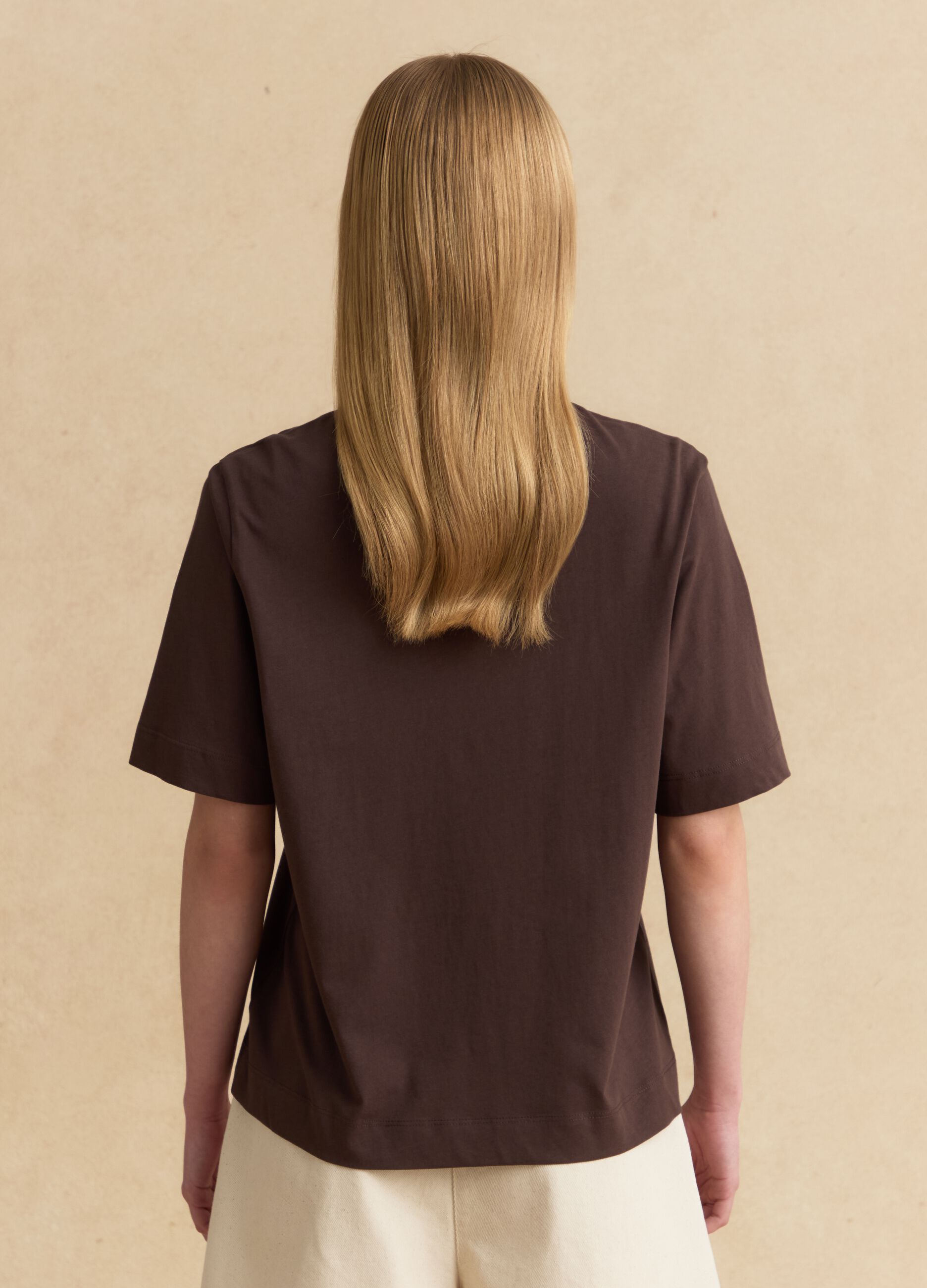 Brown pure cotton short-sleeve T-shirt