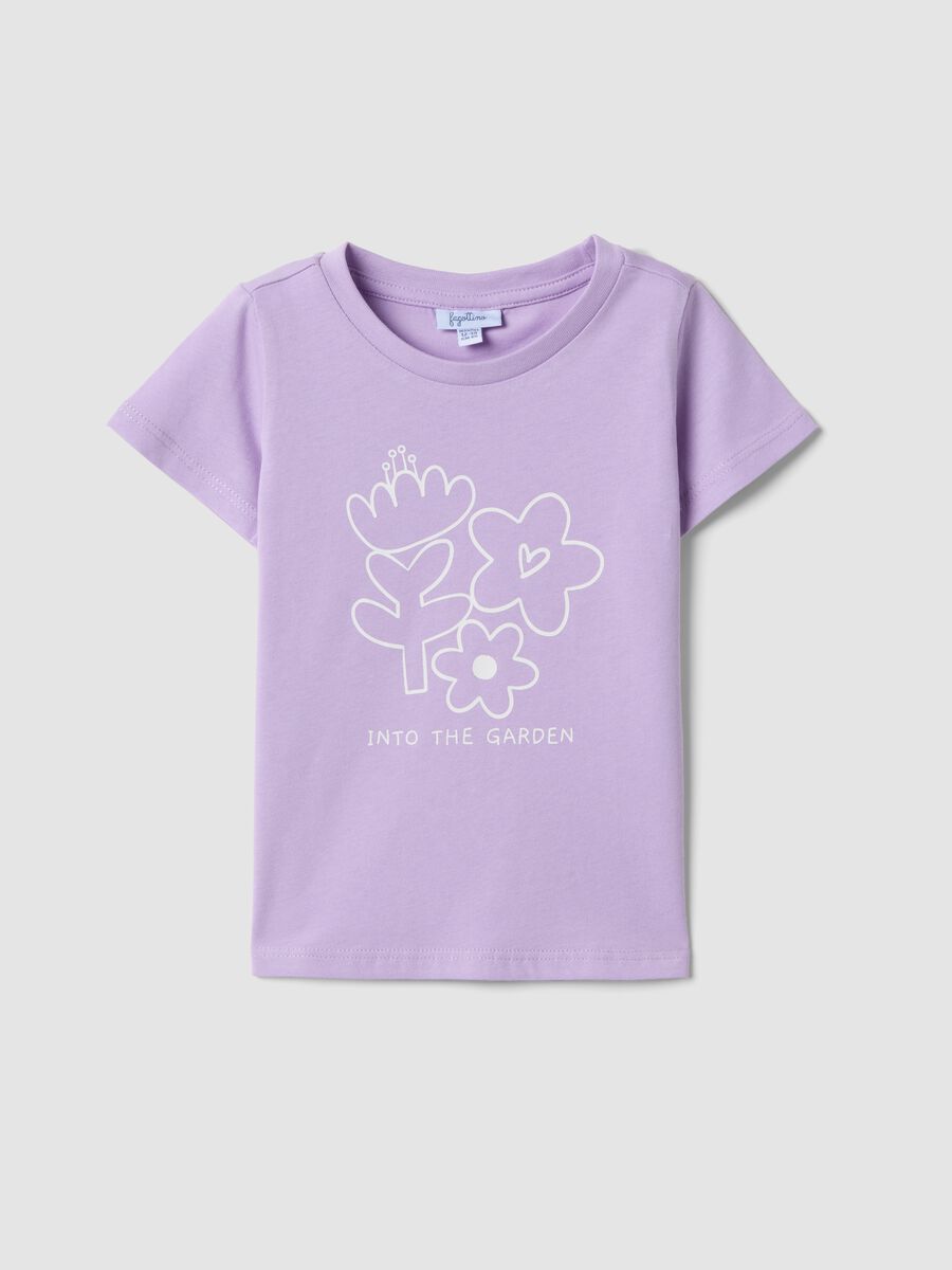 Girls' purple pure cotton T-shirt, regular fit with print_0