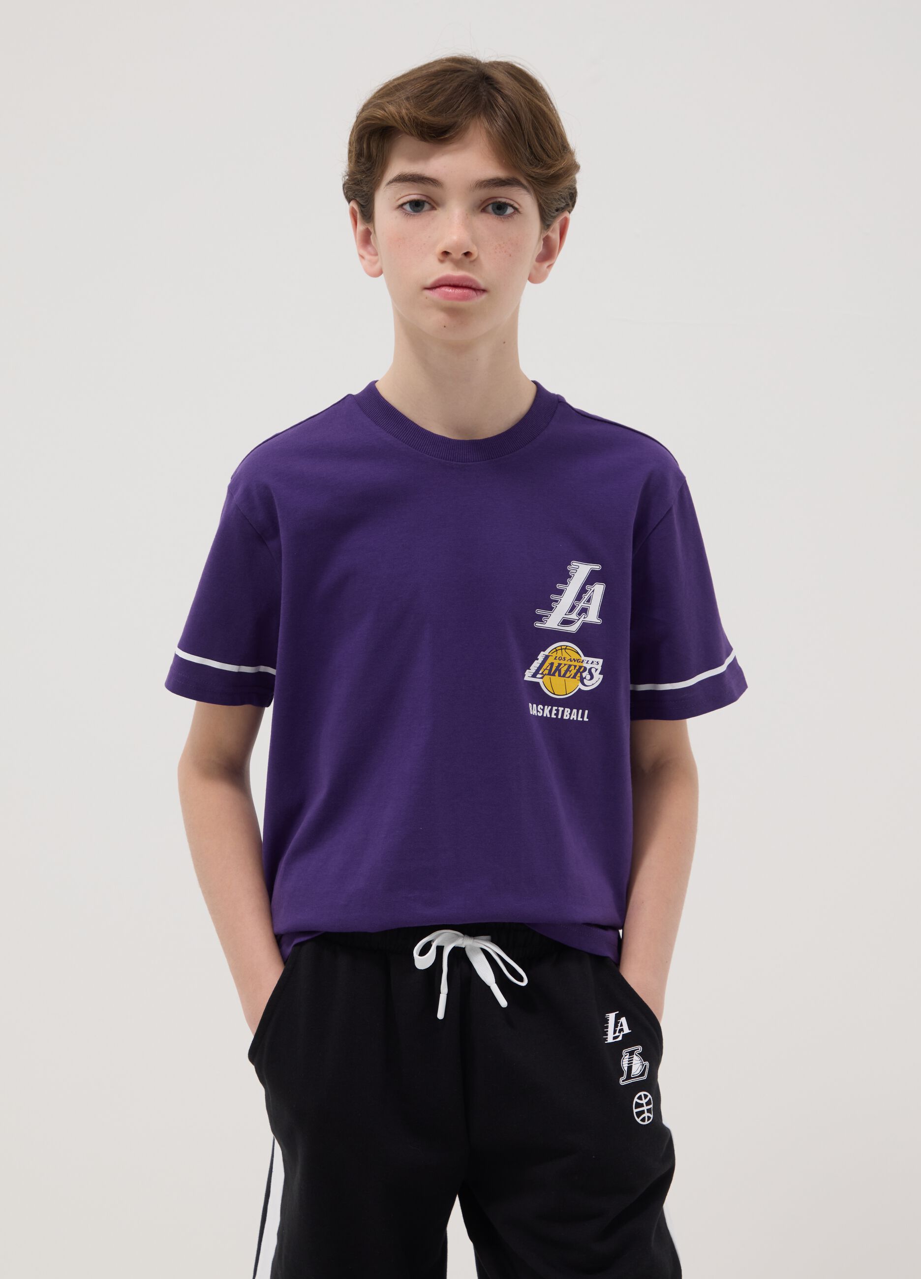 Jungen-Multicolor-Set aus reiner Baumwolle mit Lakers-Drucken, normale Passform