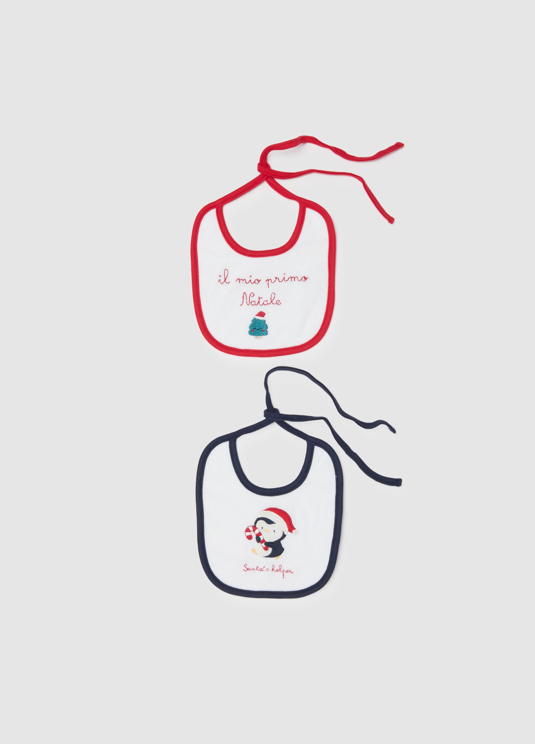 Zweierpack Weihnachtslätzchen für Neugeborene aus reinem weißen Baumwolle