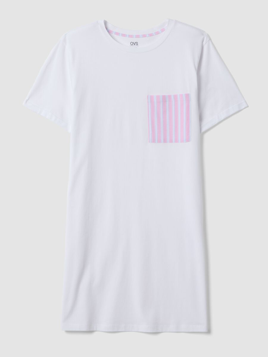 White pure cotton nightshirt with striped chest pocket_4