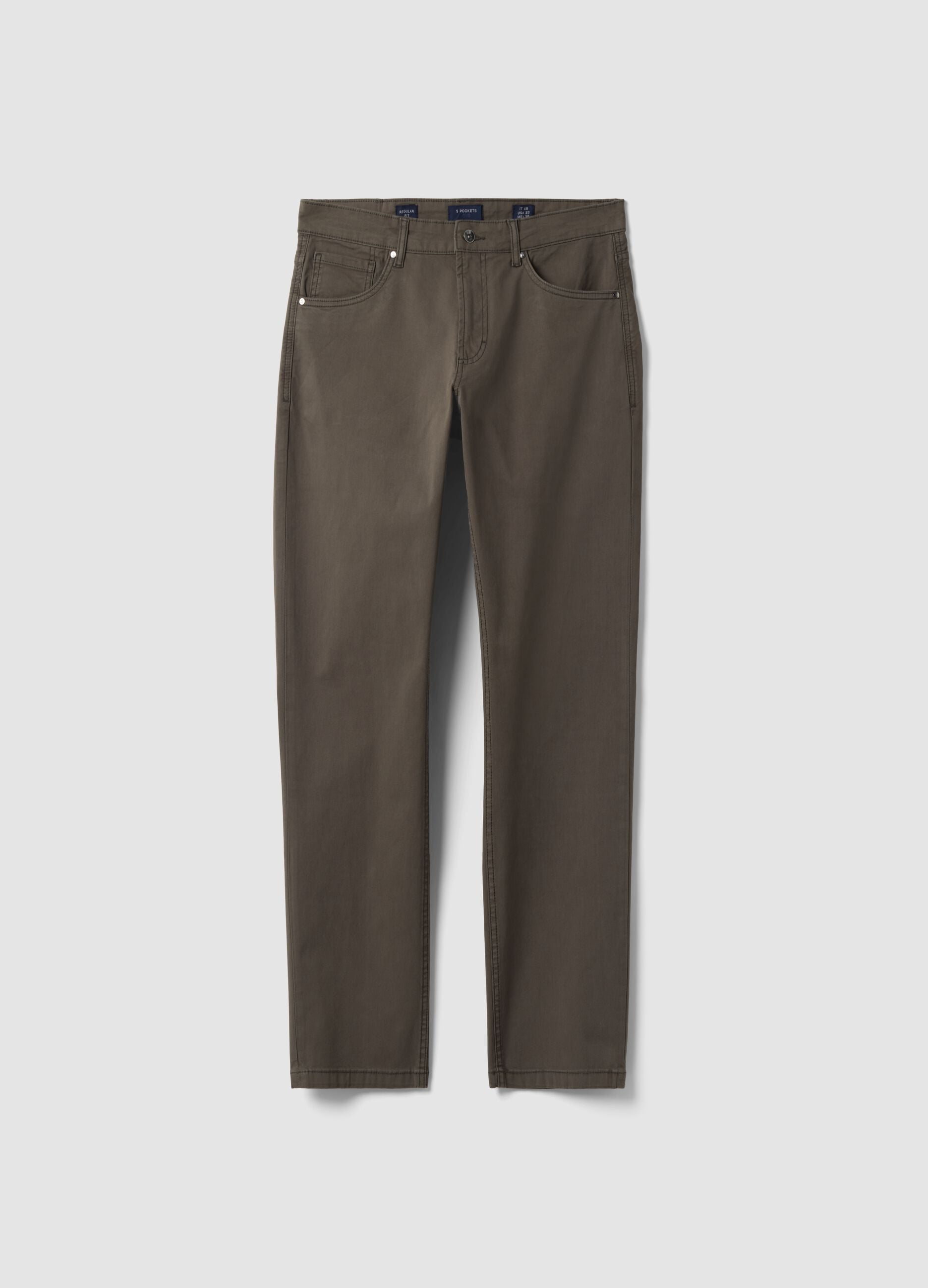 Grey regular-fit stretch cotton twill trousers