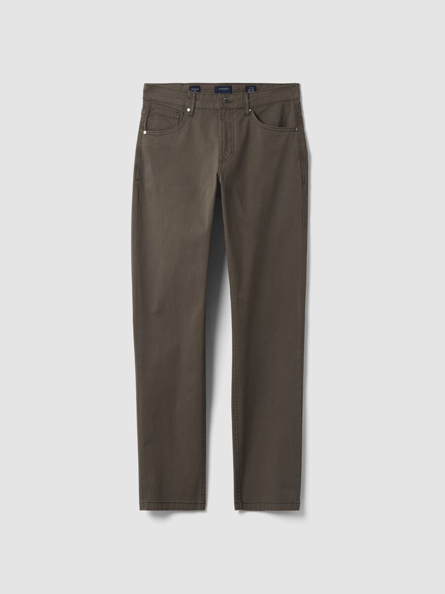 Grey regular-fit stretch cotton twill trousers_4