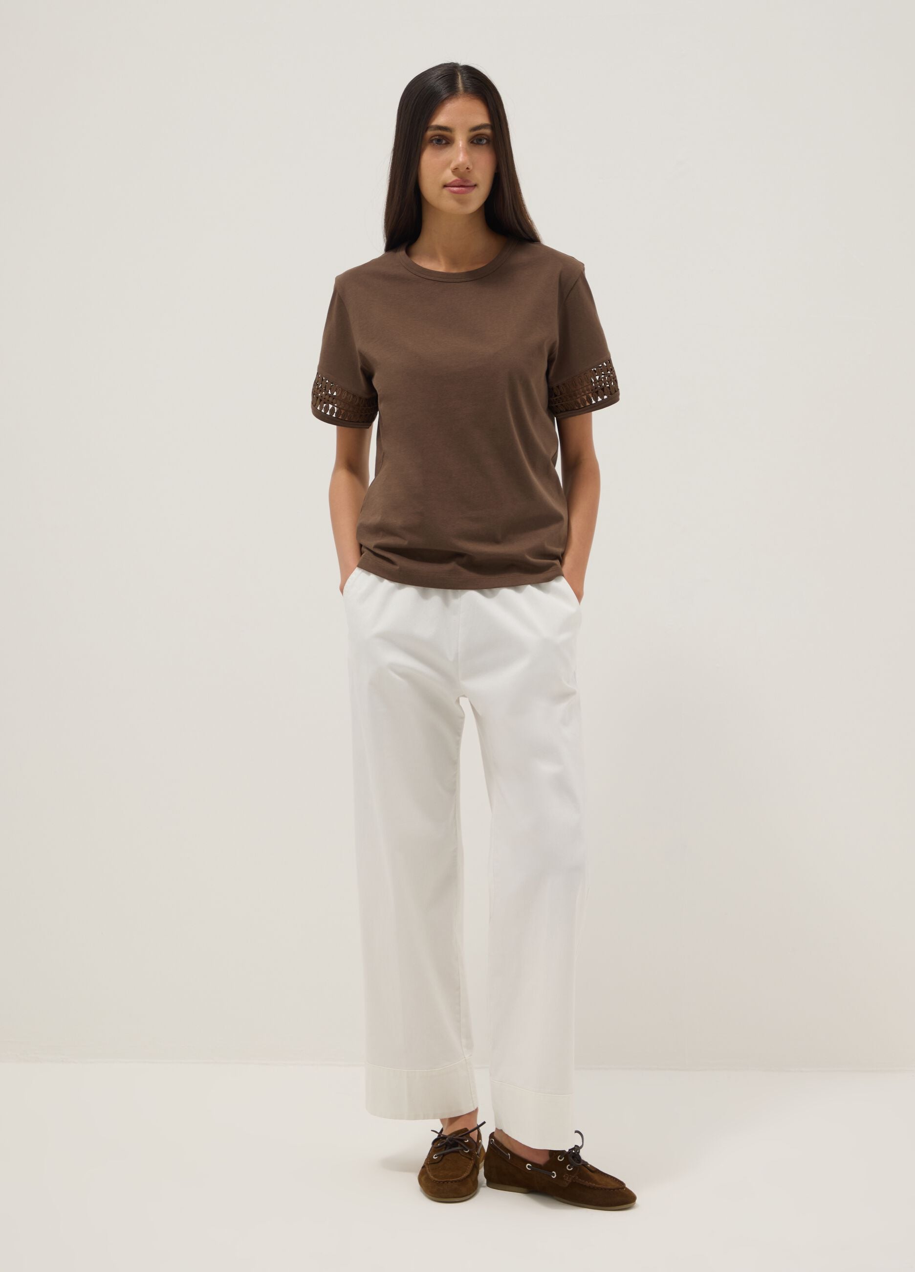 Brown pure cotton short-sleeve T-shirt