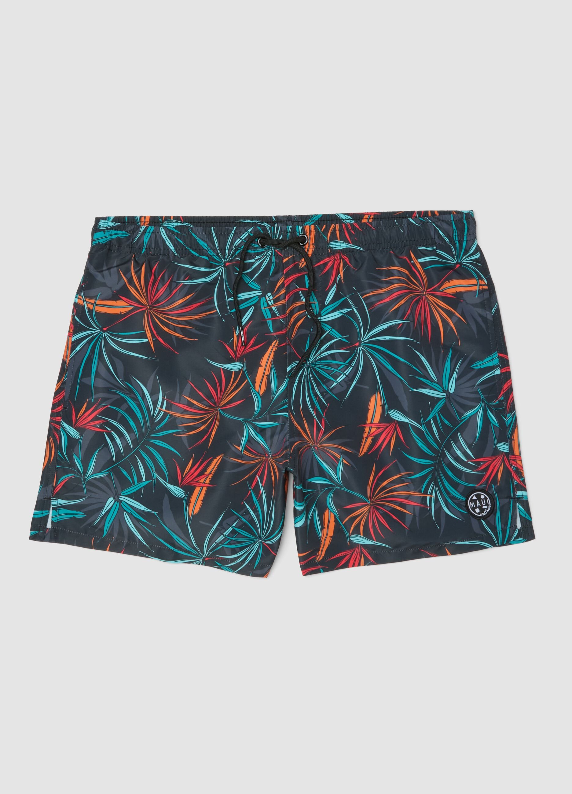 Multicolour tropical print swim shorts