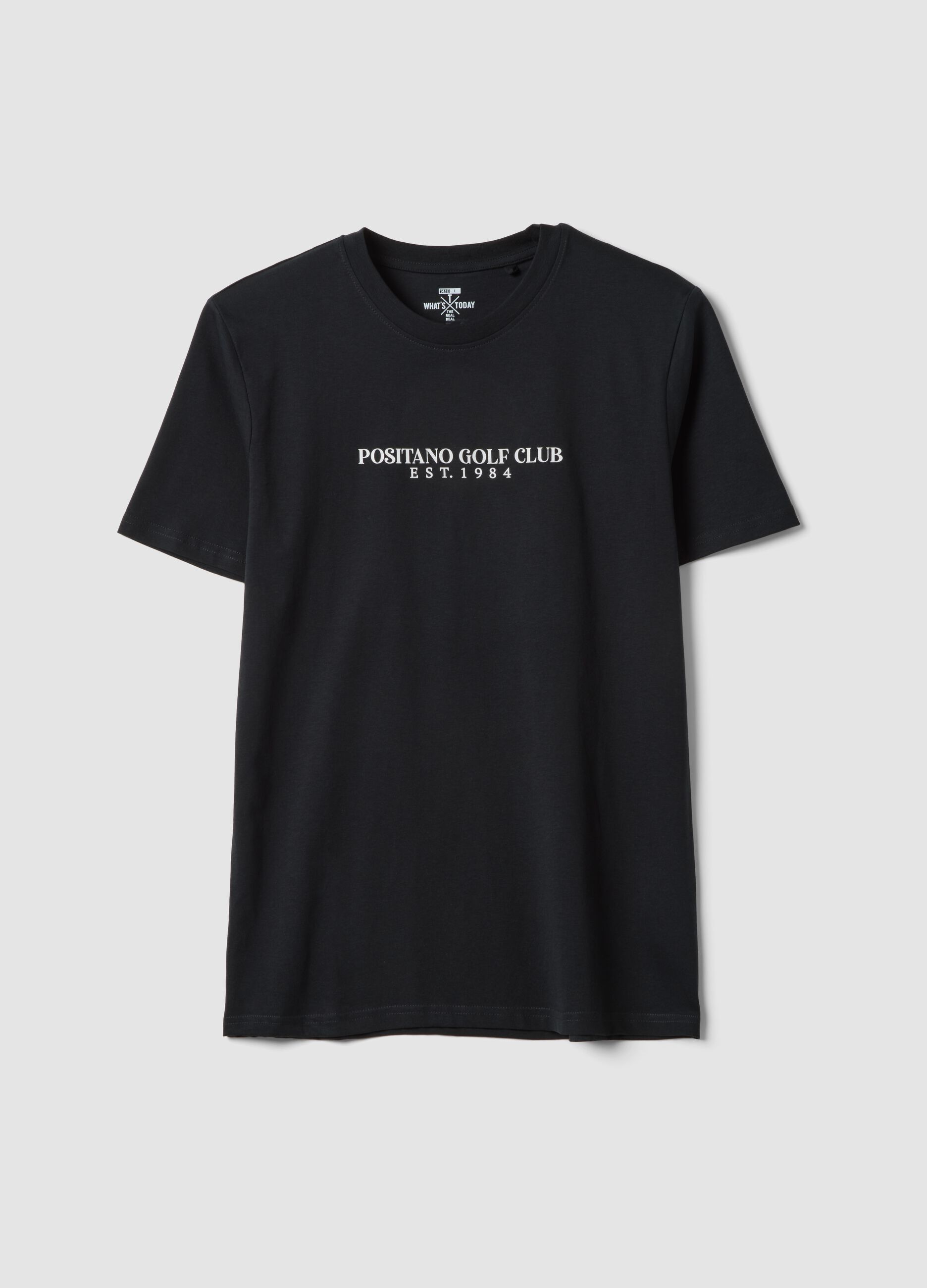 Schwarzes T-Shirt mit Schriftzug aus reiner Baumwolle, Regular Fit