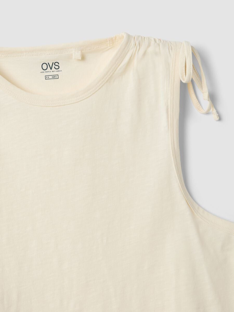 Beige pure cotton top with shoulder ties_5