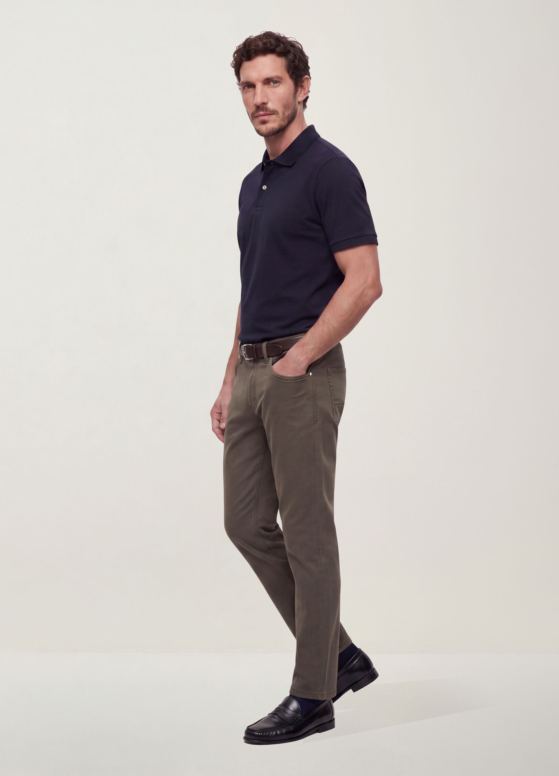 Grey regular-fit stretch cotton twill trousers