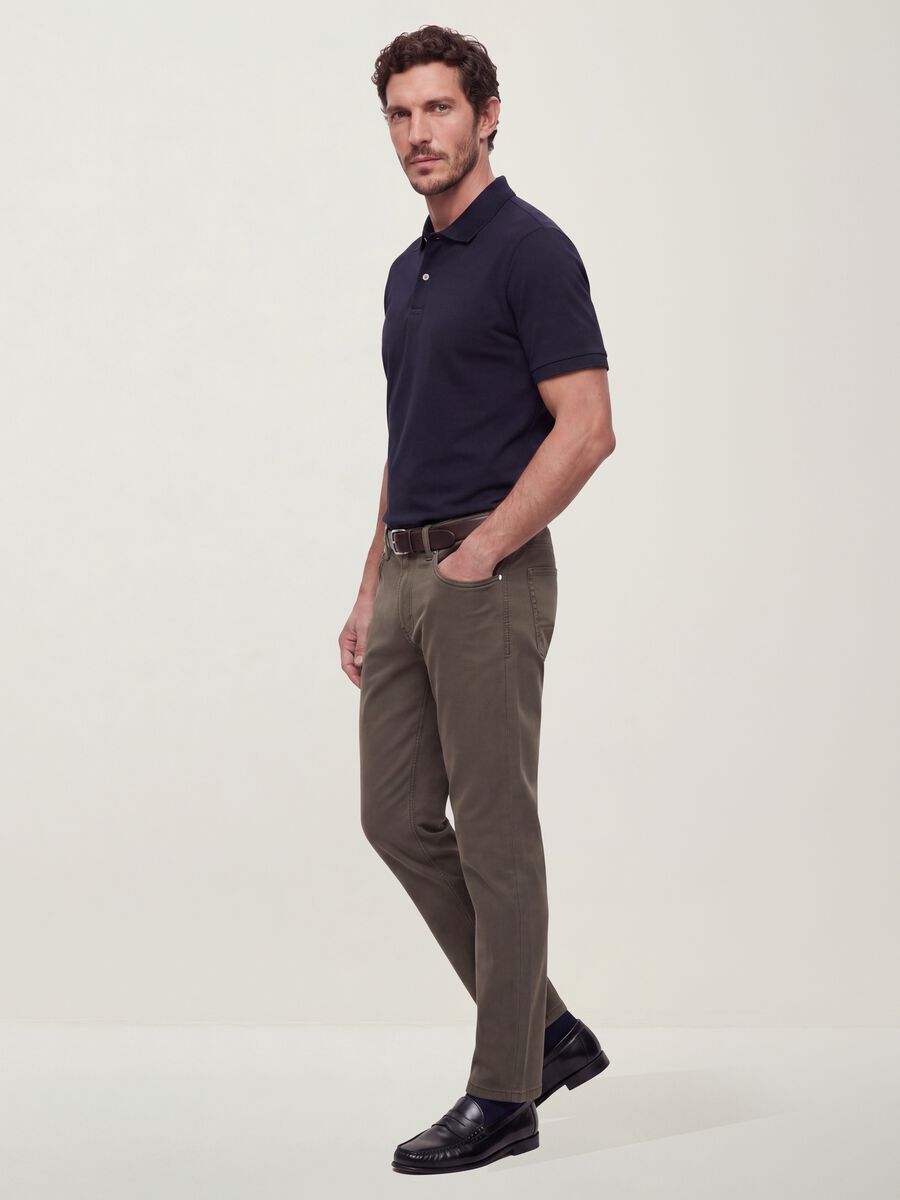 Grey regular-fit stretch cotton twill trousers_0
