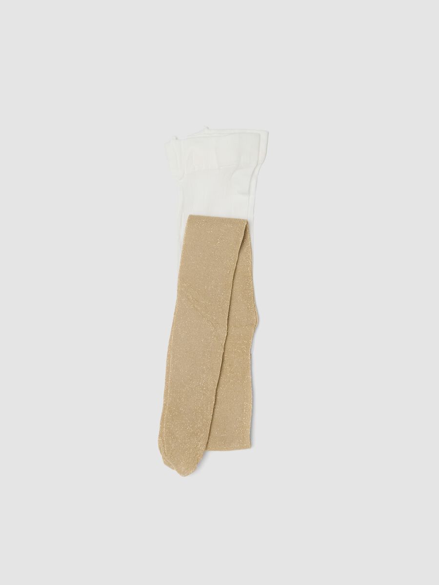 Collant bianco in tessuto elasticizzato con filato brillante_0