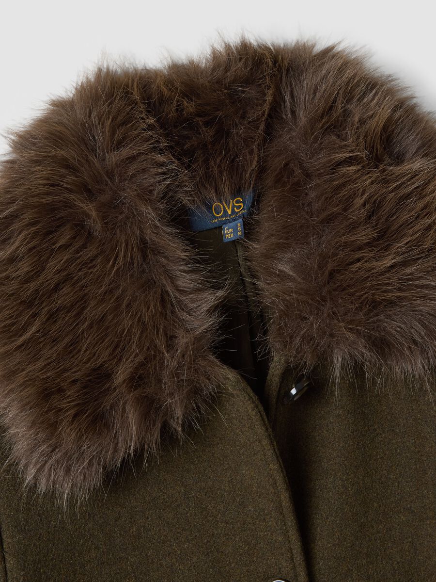 Brown wool and viscose blend coat with faux-fur collar_1