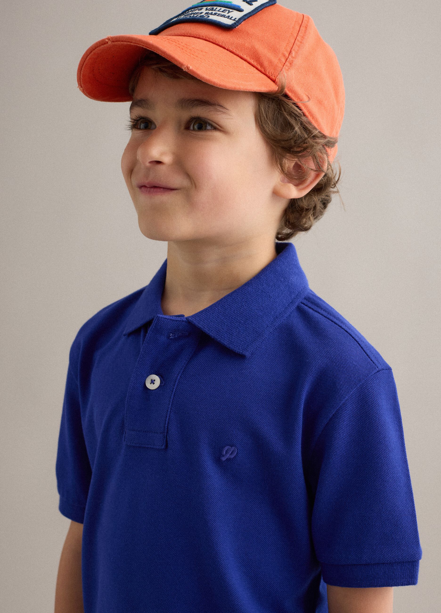 Boys' Regular Fit Blue Stretch Cotton Polo