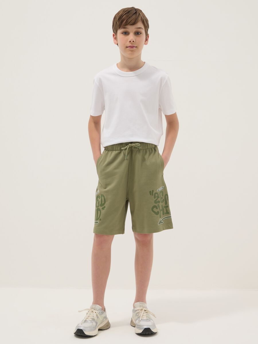 Green pure cotton Bermuda shorts with elasticated waist_0